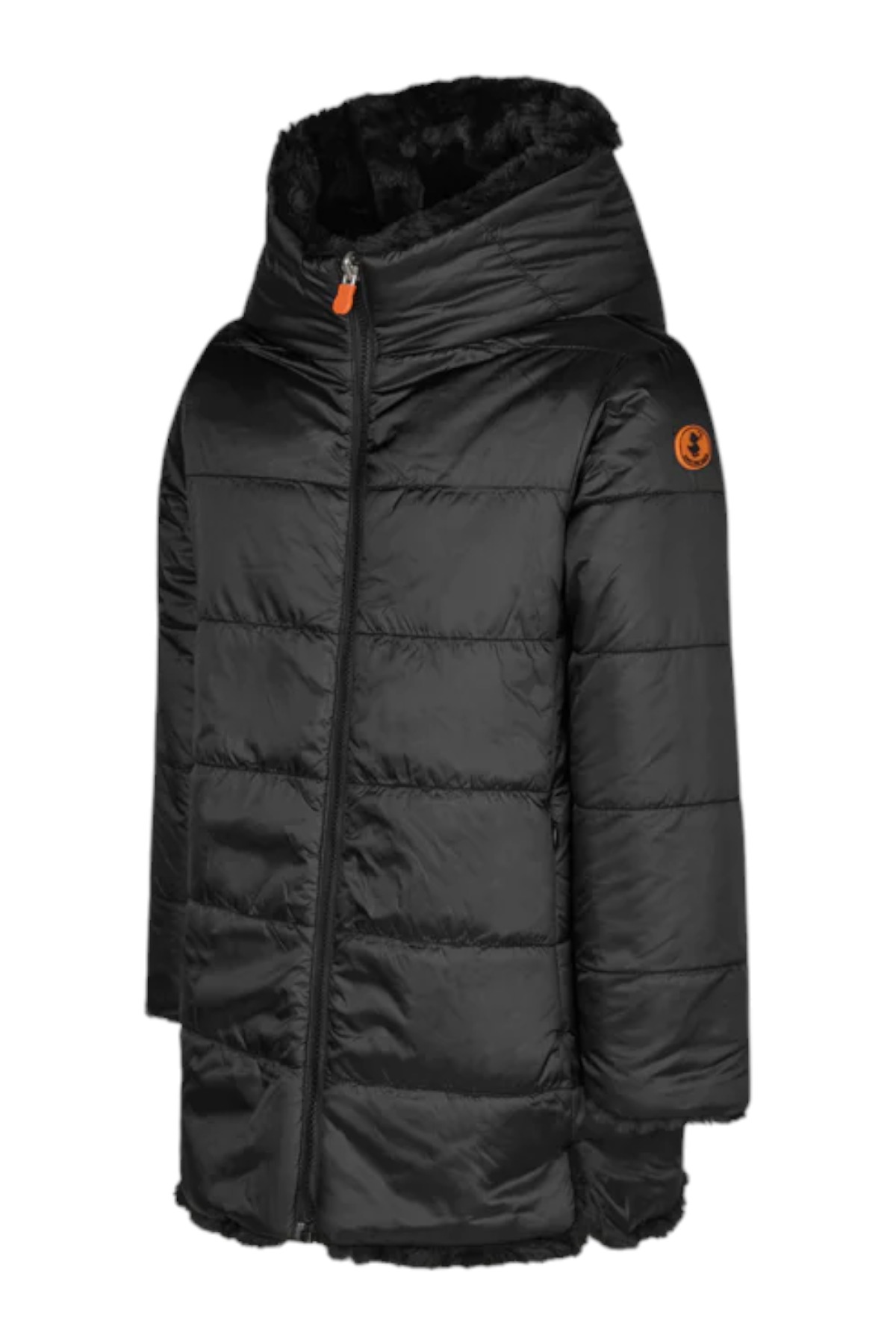 Save The Duck Kid piumino lungo nero reversibile con cappuccio