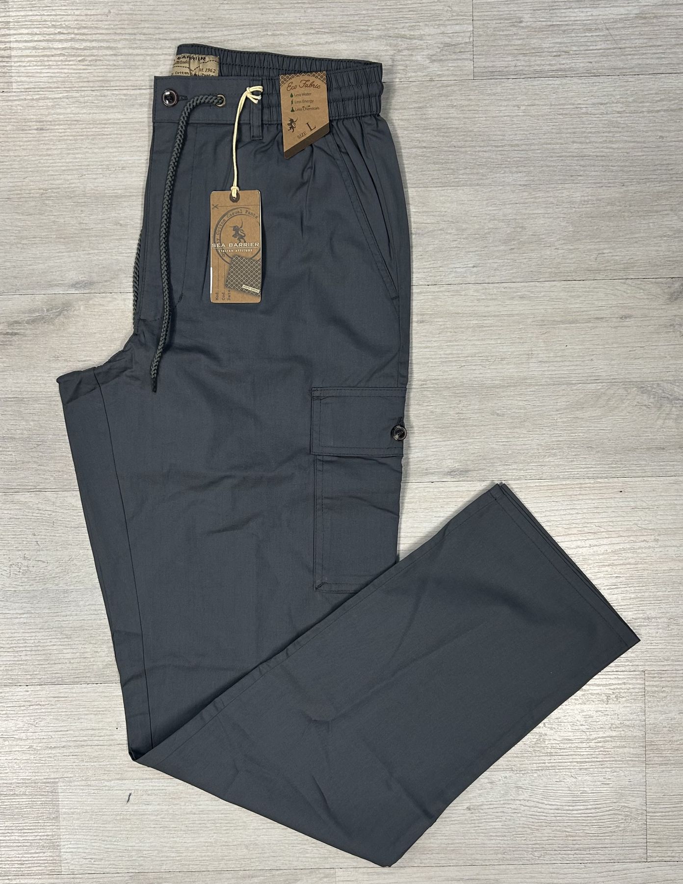 Pantaloni uomo cargo Sea Barrier in cotone con coulisse e tasconi