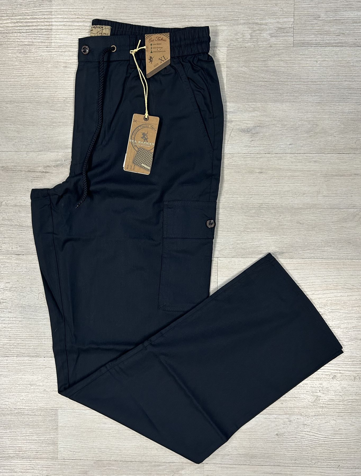 Pantaloni uomo cargo Sea Barrier in cotone con coulisse e tasconi