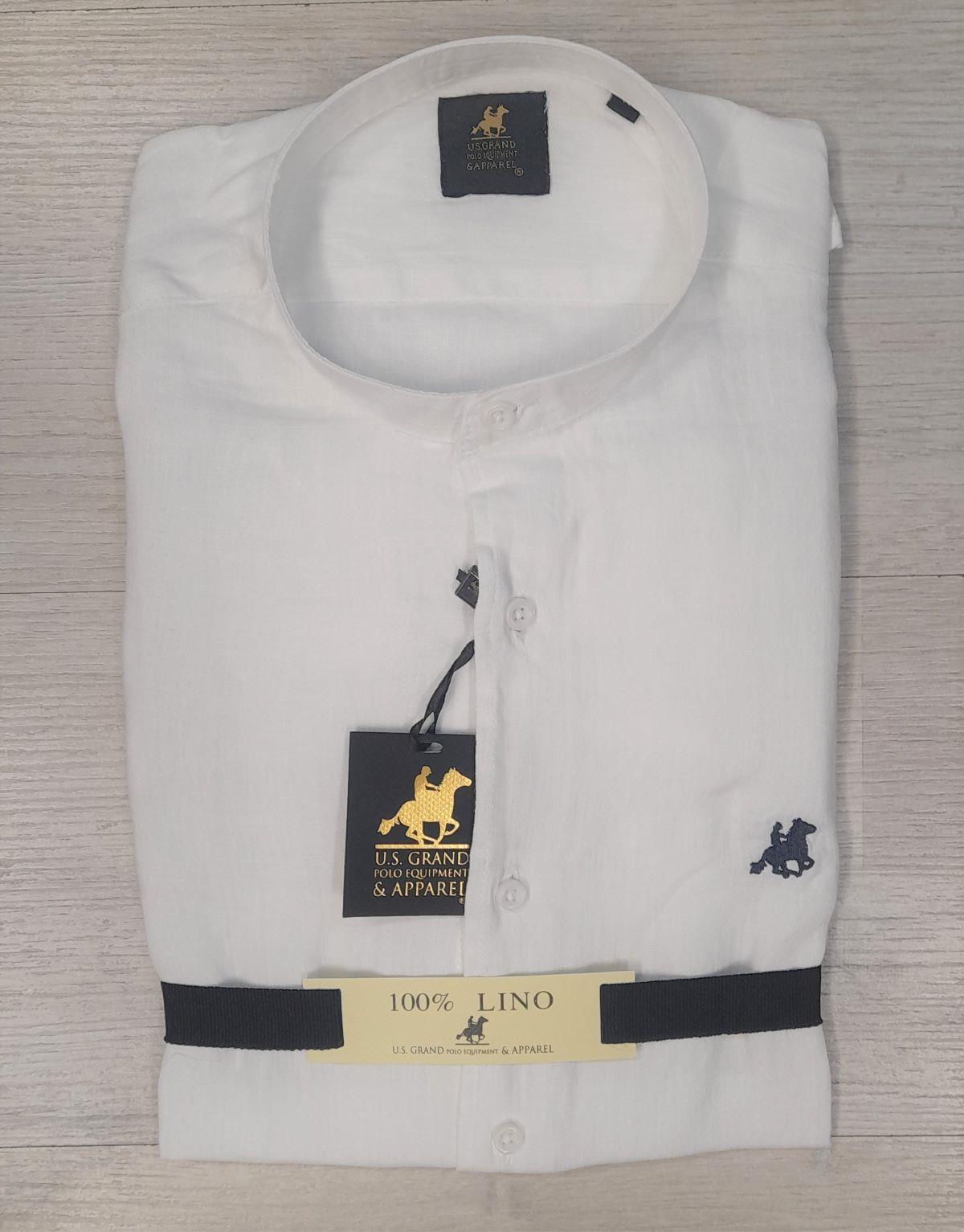 Camicia manica lunga con collo alla koreana 100% Lino U.S. Grand Polo articolo USC747