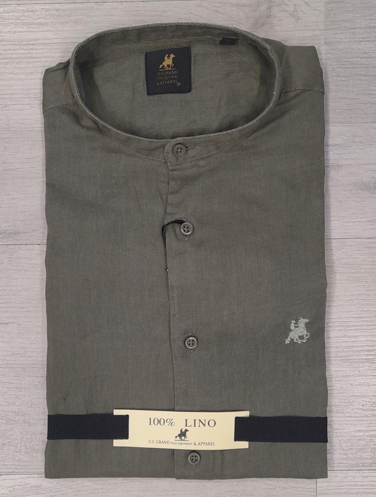 Camicia manica lunga con collo alla koreana 100% Lino U.S. Grand Polo articolo USC747