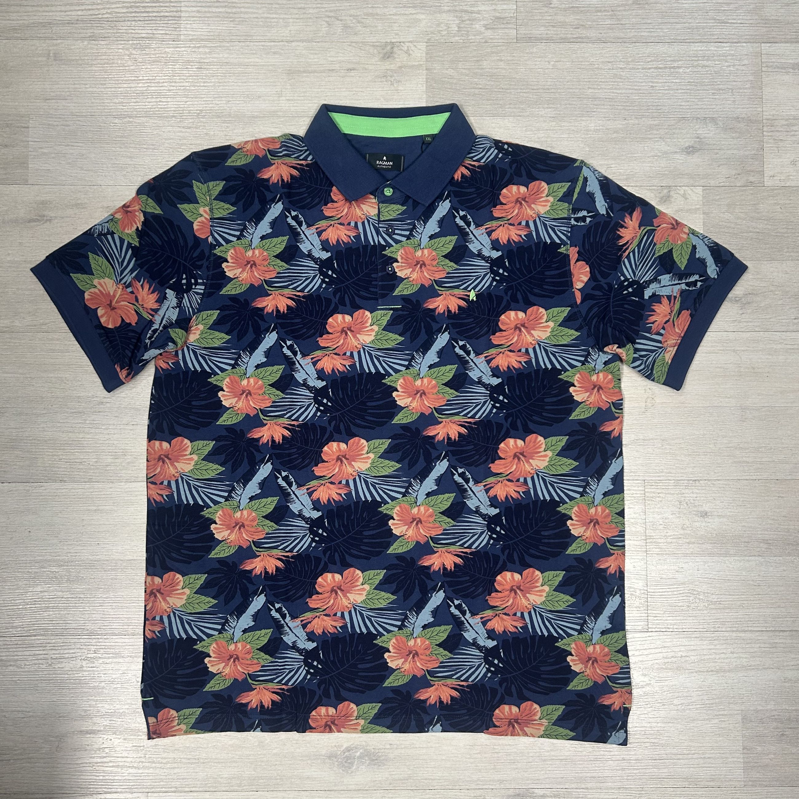 Polo uomo taglie grandi Ragman fantasia tropicale