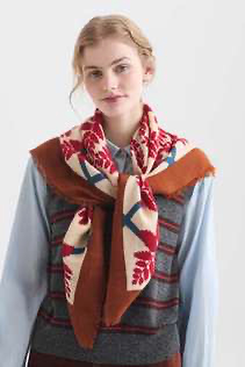 nice things paloma GEOMETRICAL LEAVES VISCOSE WOOL SCARF ECRU