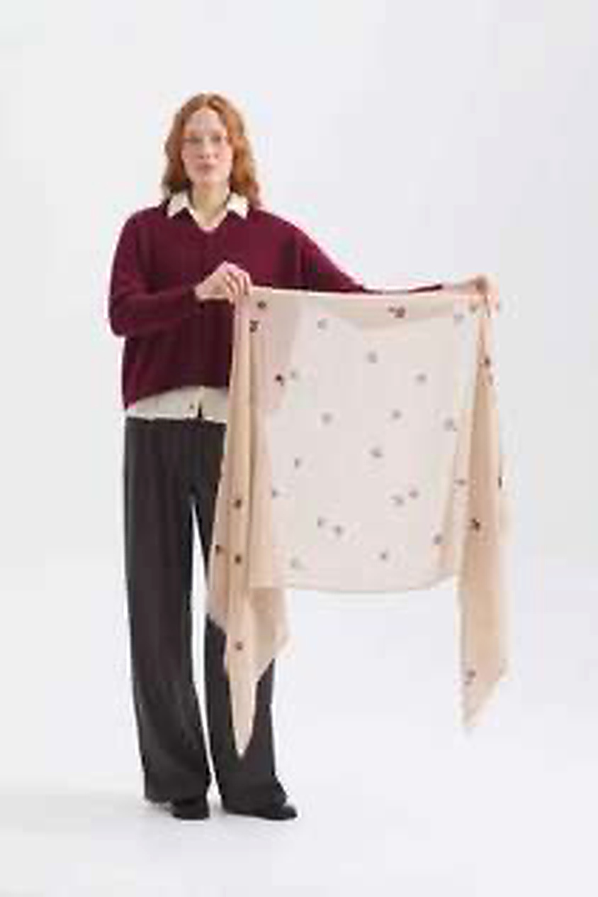 nice things paloma FLYING BIRDS MELANGE WOOL FOULARD TAN
