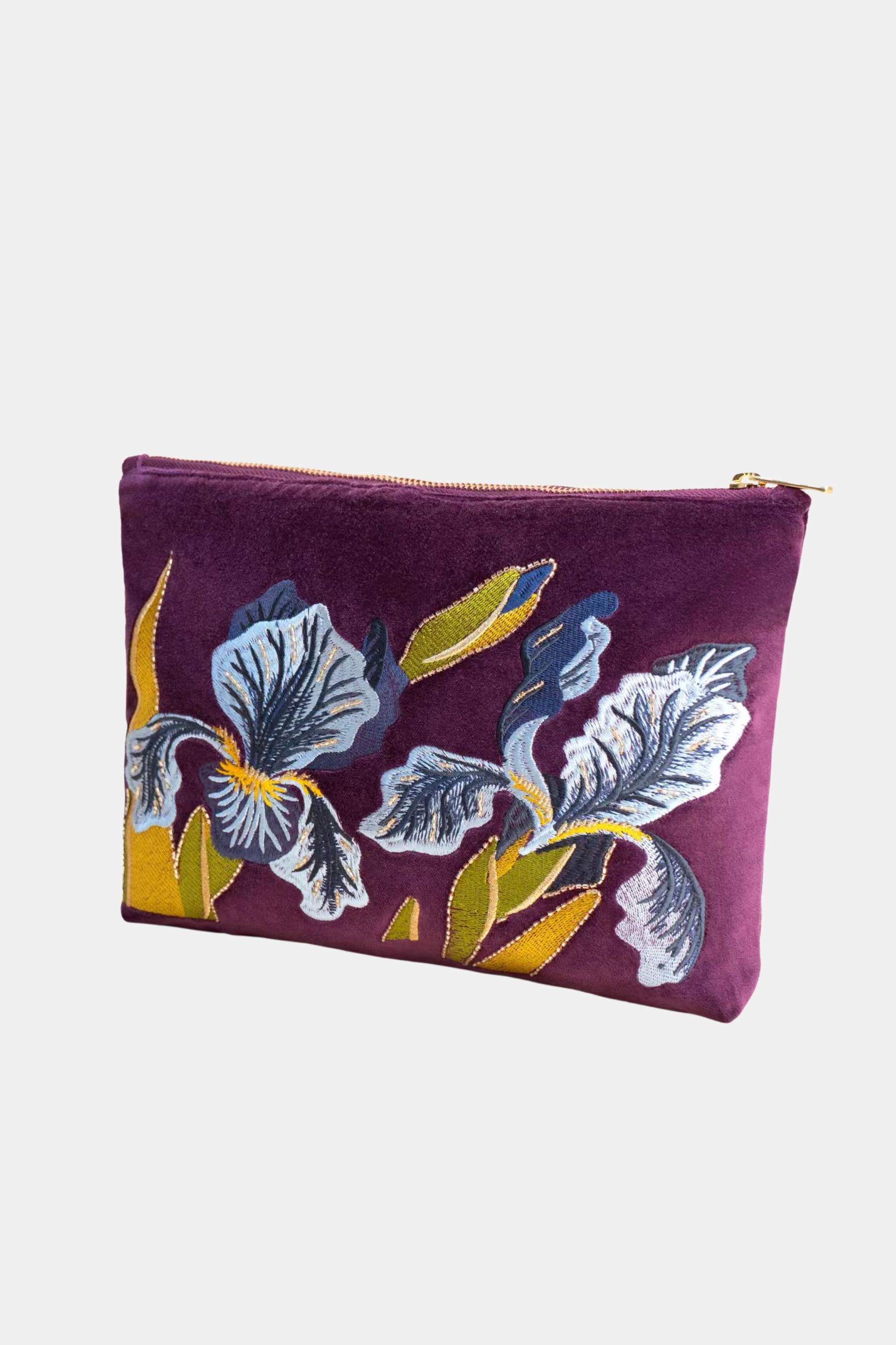 POWDER DESIGN VELVET ZIP POUCH EXOTIC LEAVES