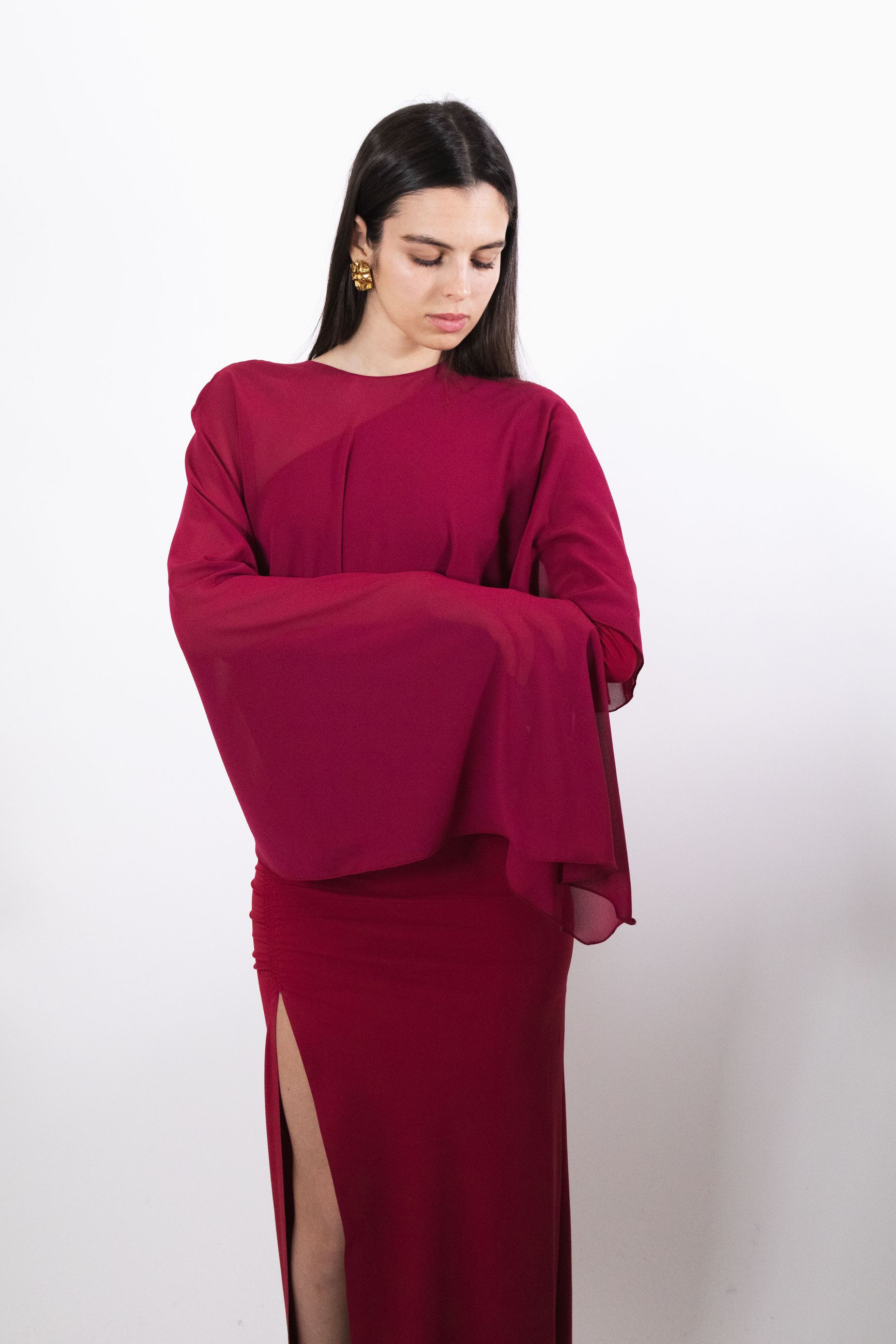 PATRIZIA PEPE PONCHO IN GEORGETTE ASIMMETRICO