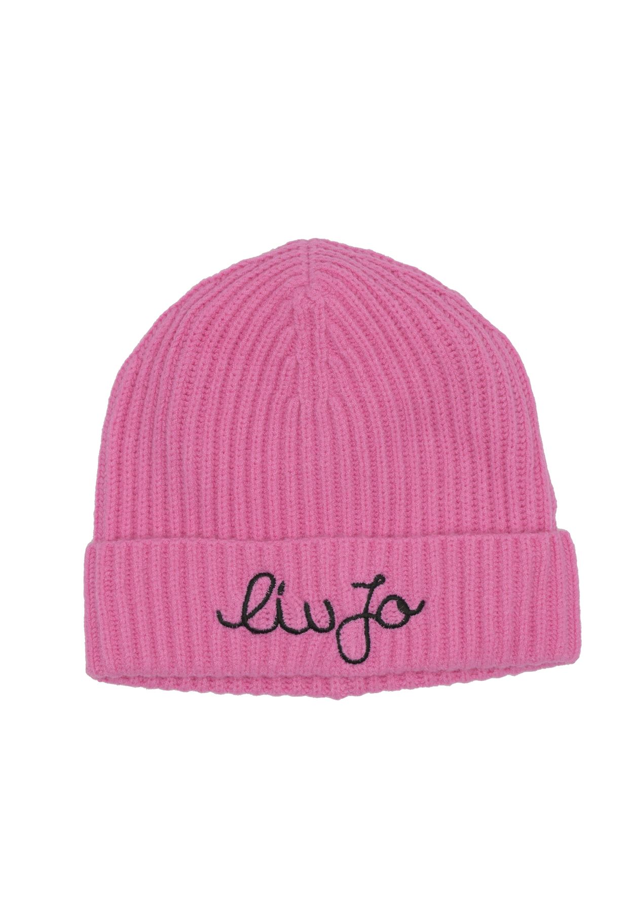 Liu-jo Bambina Cappello In Lana Fucsia A Costine Con Logo Ricamato