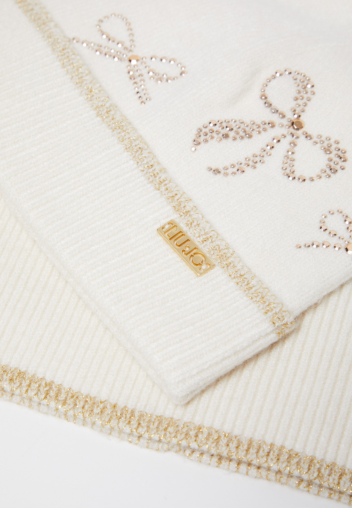 Liu-jo Bambina Set Cappello E Scaldacollo Panna Con Fiocchi Oro