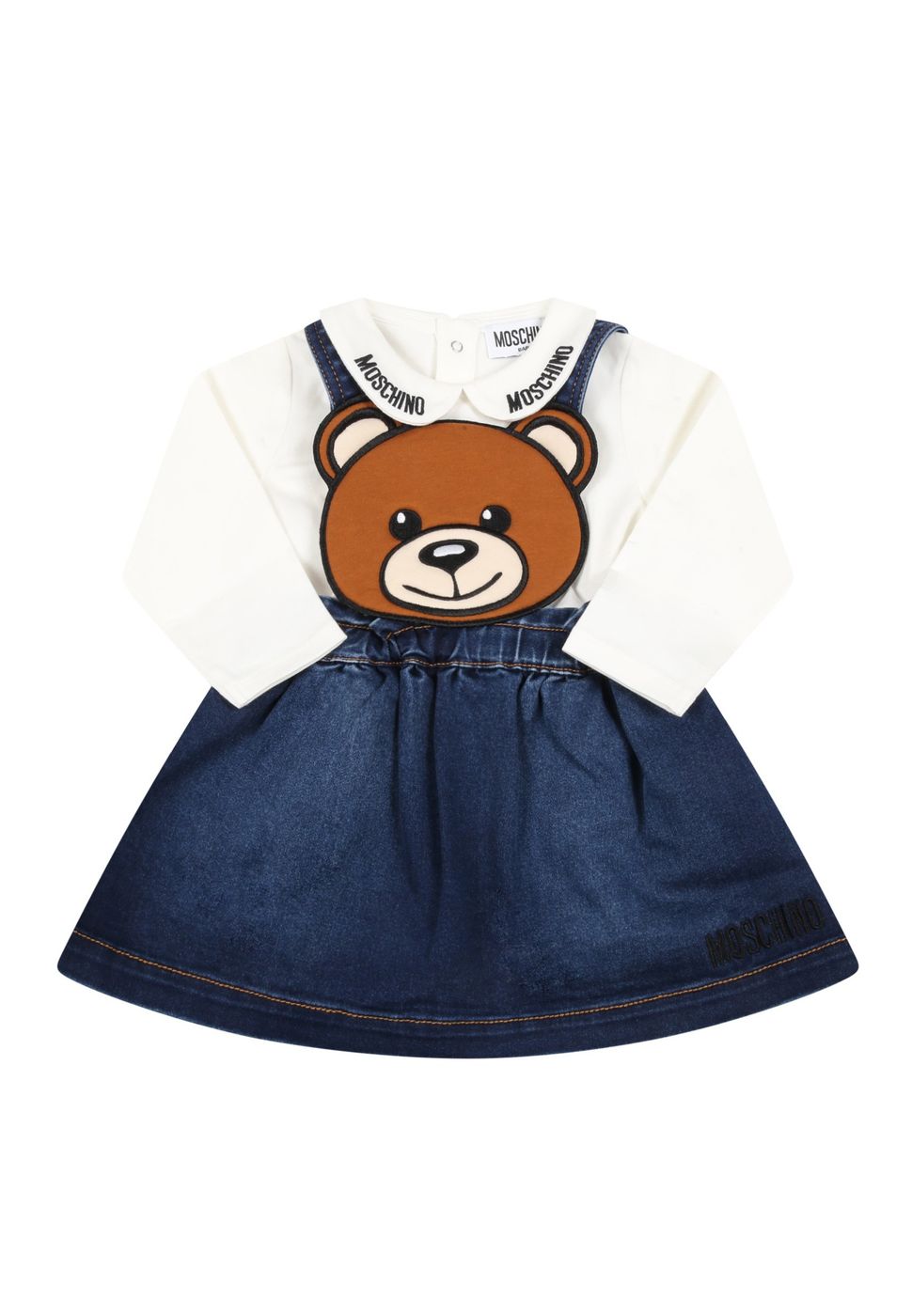 Moschino Bambina Salopette In Denim Con Teddy,polo Basic Con