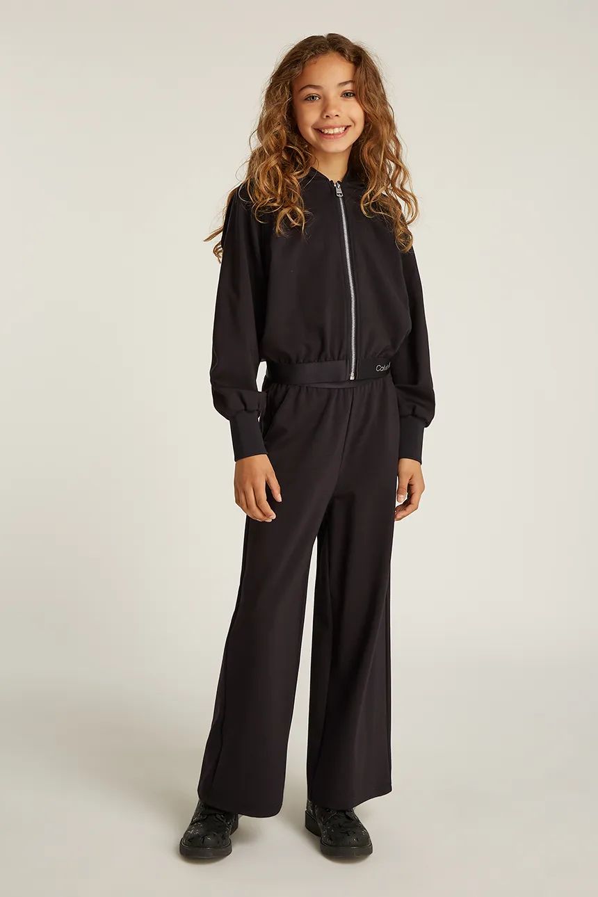 Calvin Klein Bambina Tuta Con Felpa Nera Cropped,pantalone Con  Elastico.-Angelsbimbi