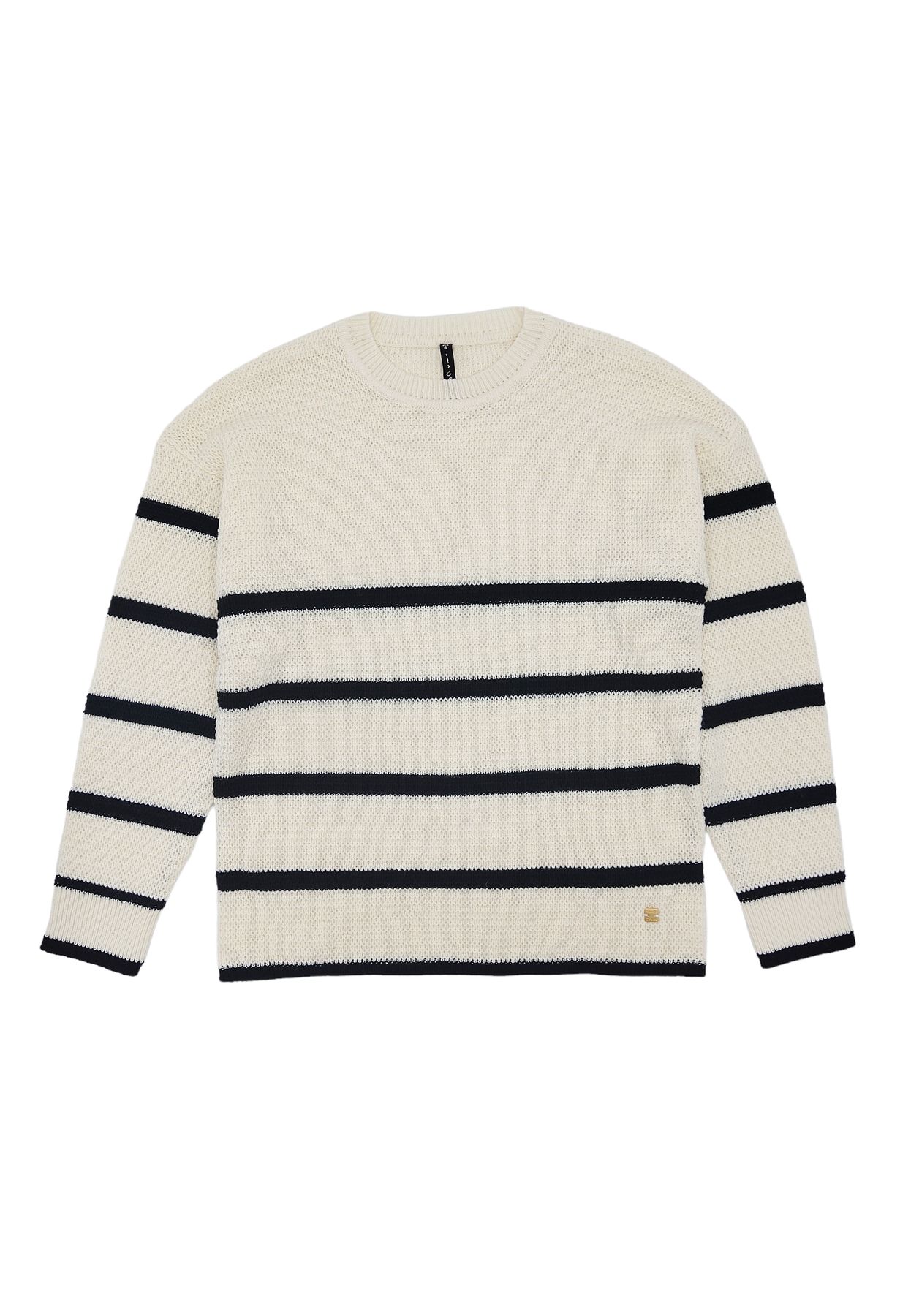 Pull Manila Grace En Laine Mélangée – Couleur Noir-Beige | Taille M, Girocollo, Neuf Sans Étiquette