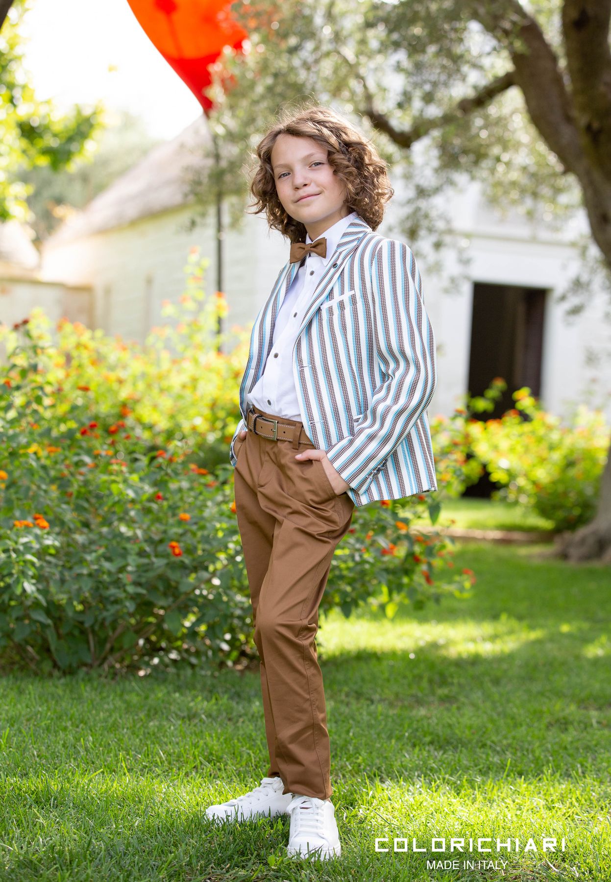 Colorichiari Bambino Completo Elegante,giacca A Righe Bianche