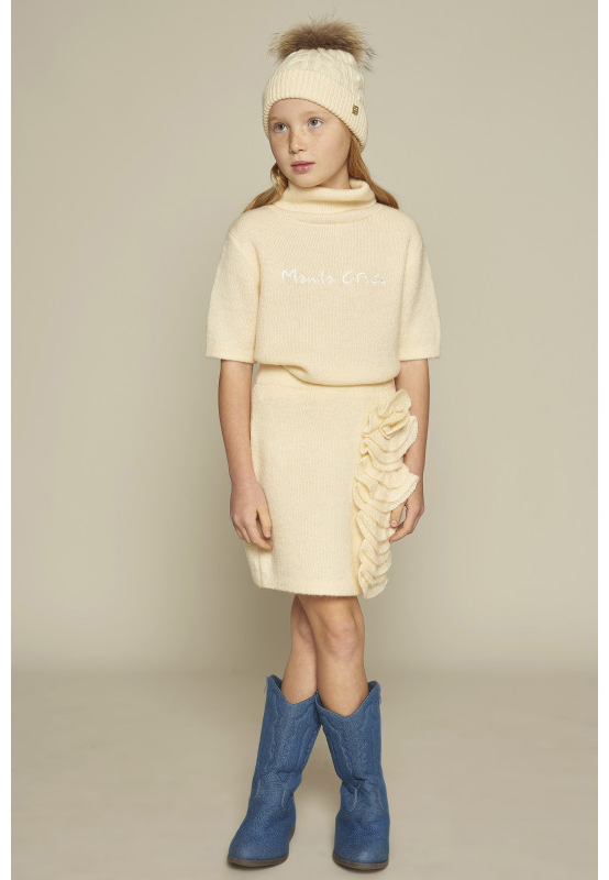 Manila Grace Bambina Maglione Beige A Collo Alto Con Logo