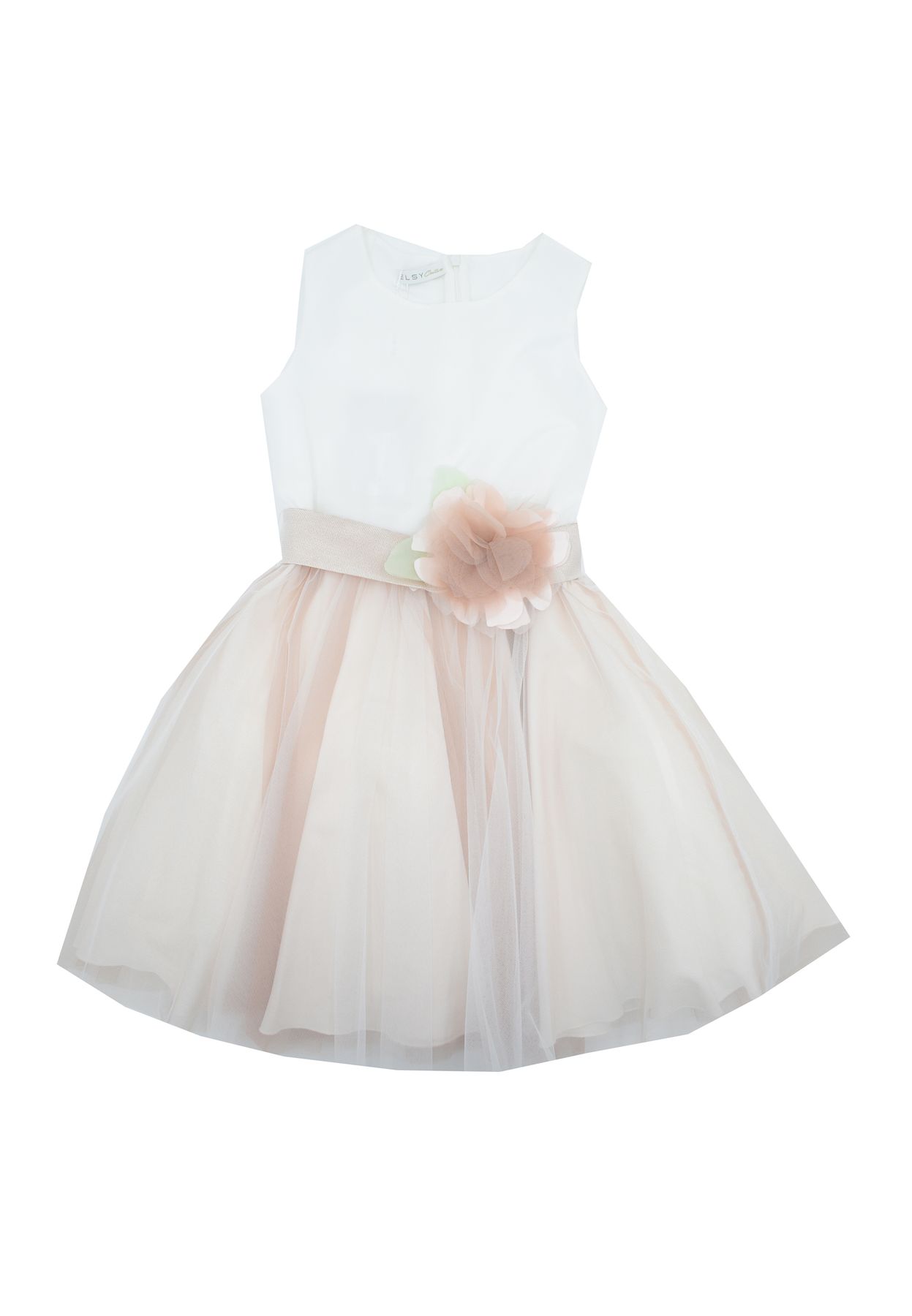 Elsy Bambina Abito Con Corpetto Bianco,gonna In Tulle Rosa,cintura