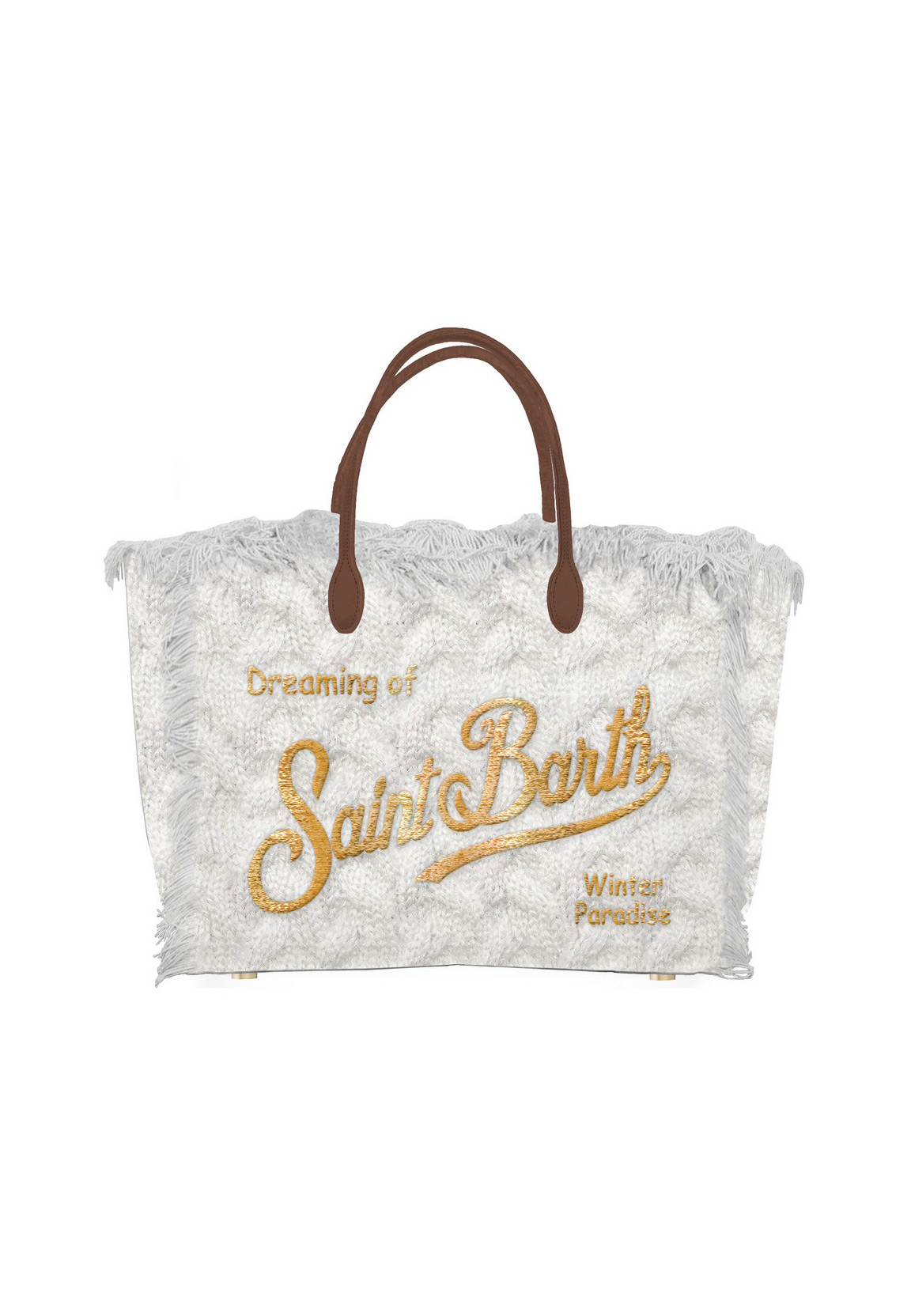 Mc2 Saint Barth Bambina Mini Borsa Panna In Lana Con Tracolla E