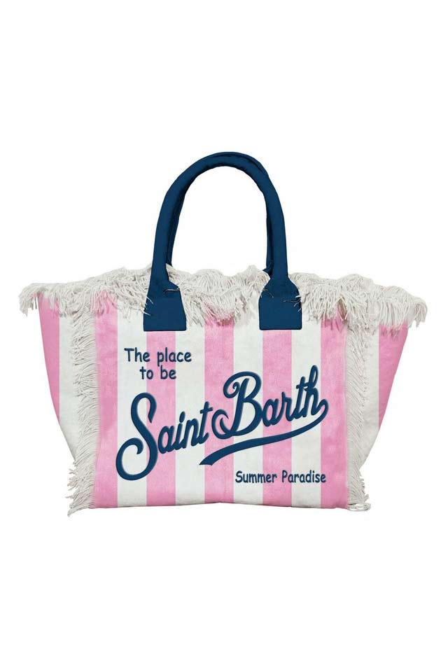 Mc2 Saint Barth Bambina Borsa Con Manico Blu E Righe Beige E Rosa