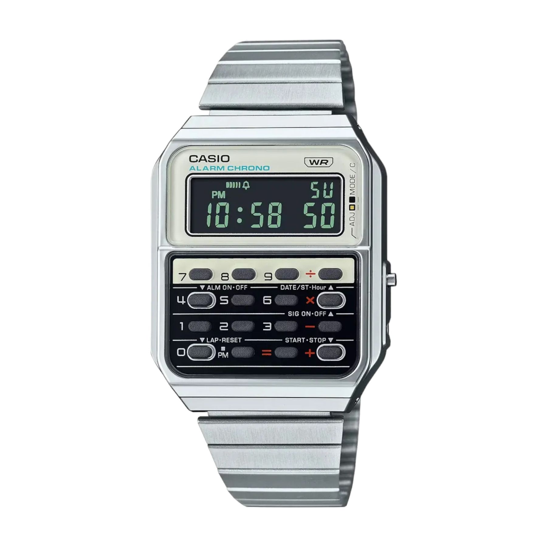 Casio Orologio Uomo Sportivo – Movimento Al Quarzo, Cronografo, Quadrante Nero, Cassa 42mm In Acciaio, Bracciale Argento, Impermeabile 10 Bar, Regalo Con Garanzia 2 Anni