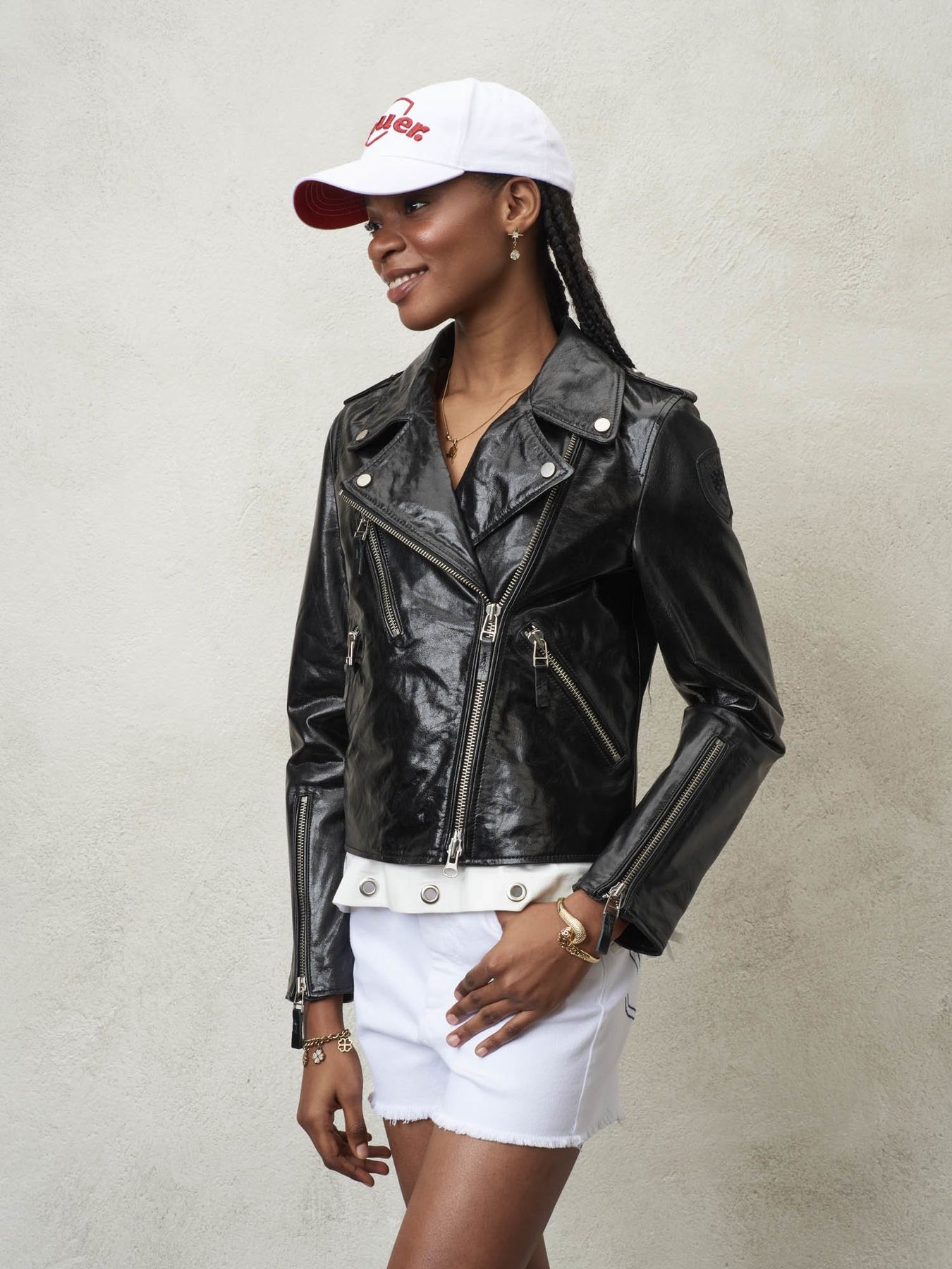 Blauer Giubbino In Pelle Donna 24sbldl02421 Pelle e Cuoio