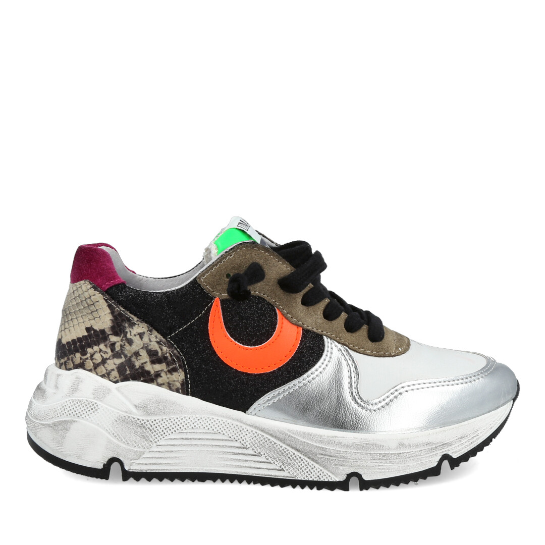 SNEAKERS UMA PARKER LINEA SUPERMOON IN PELLE ,CON FINITURE MIX DI COLORI E PITONE E SUOLA ERGONOMICA IN GOMMA.