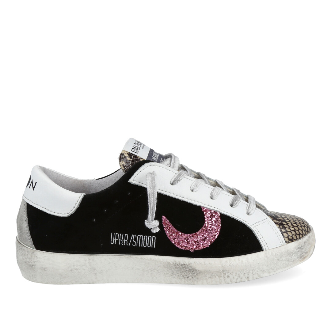 SNEAKERS UMA PARKER LINEA SUPERMOON IN CAMOSCIO E STAMPA PITONE,CON FINITURE IN GLITTER.SUOLA ERGONOMICA IN GOMMA.