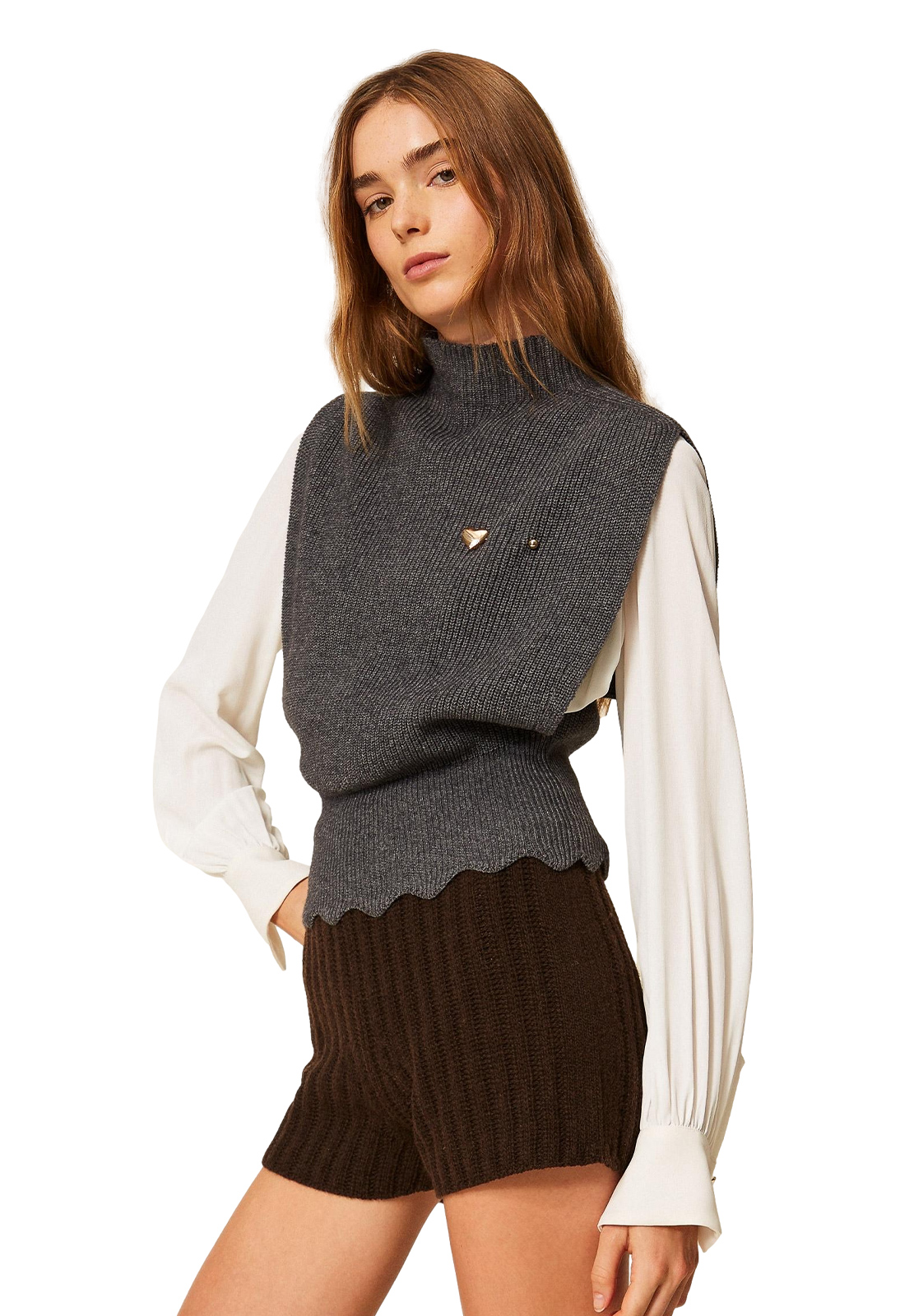 TWINSET TOP IN MAGLIA CON SPILLA CUORE CROCHET