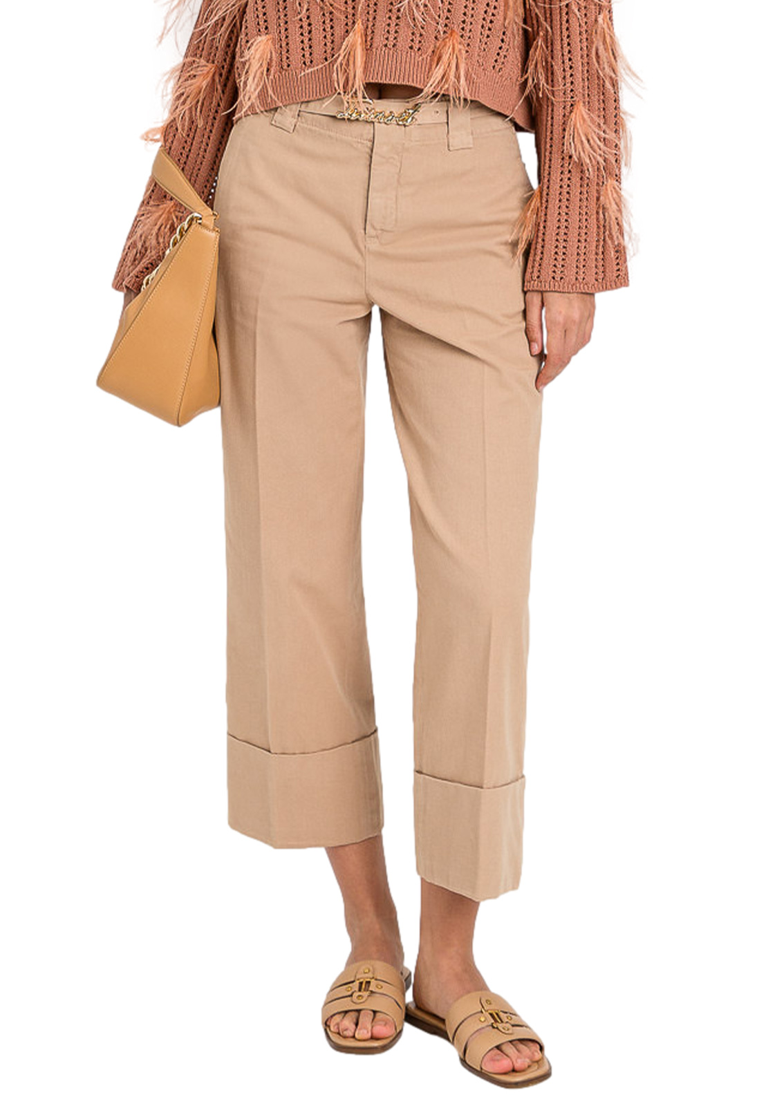 TWINSET PANTALONI CON RISVOLTO E CINTURA