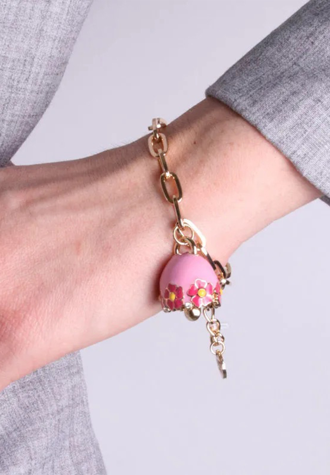 AMO CAPRI BRACCIALE CATENA CAMPANA ROSA FIORI