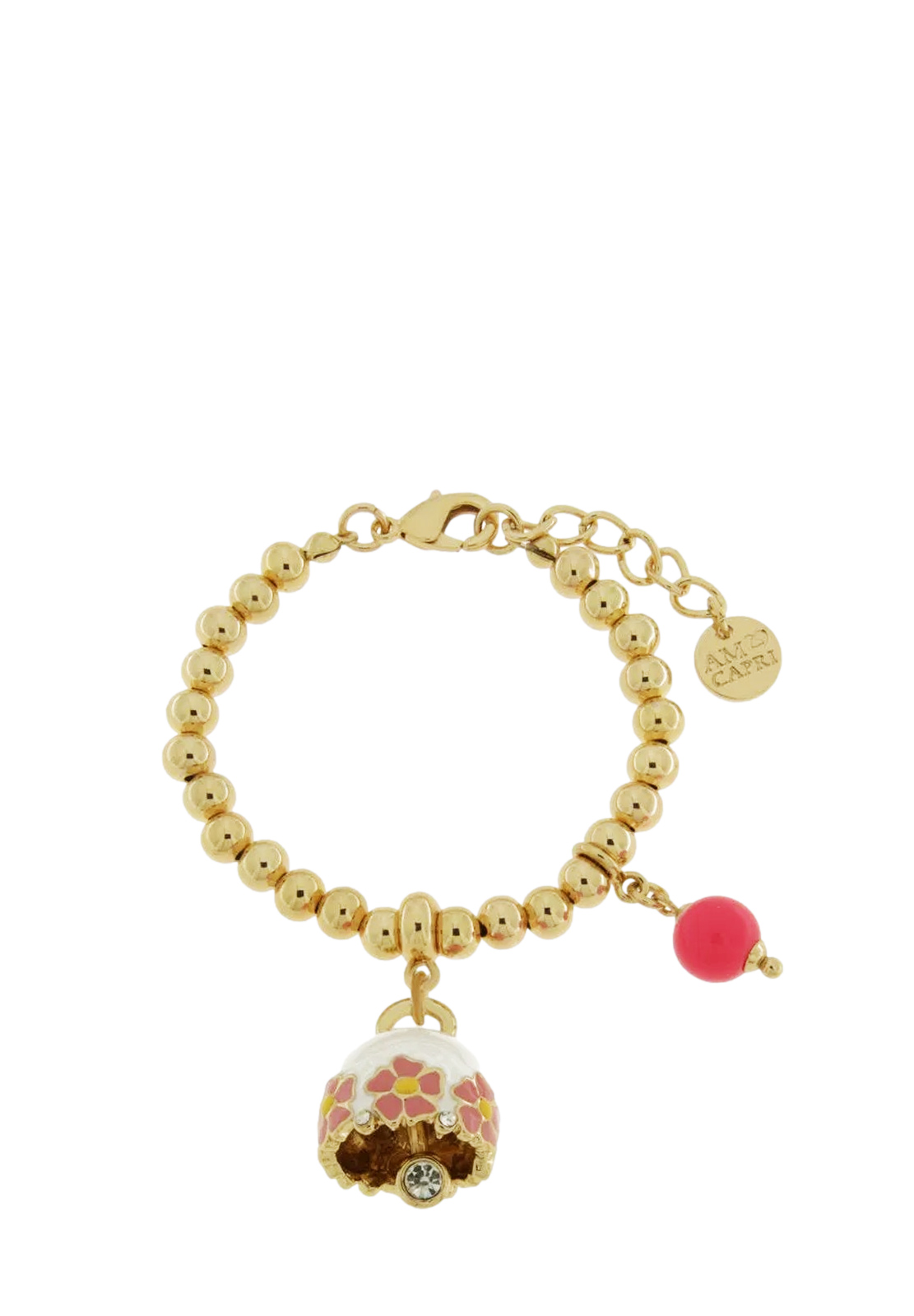 AMO CAPRI BRACCIALE SFERE CAMPANA BIANCA FIORI E PERLA