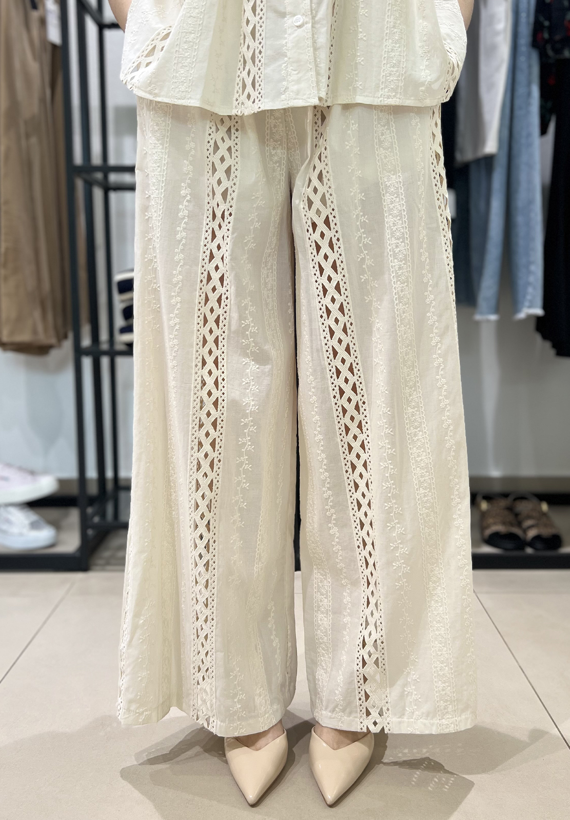HAVEONE PANTALONE RIGHE SANGALLO