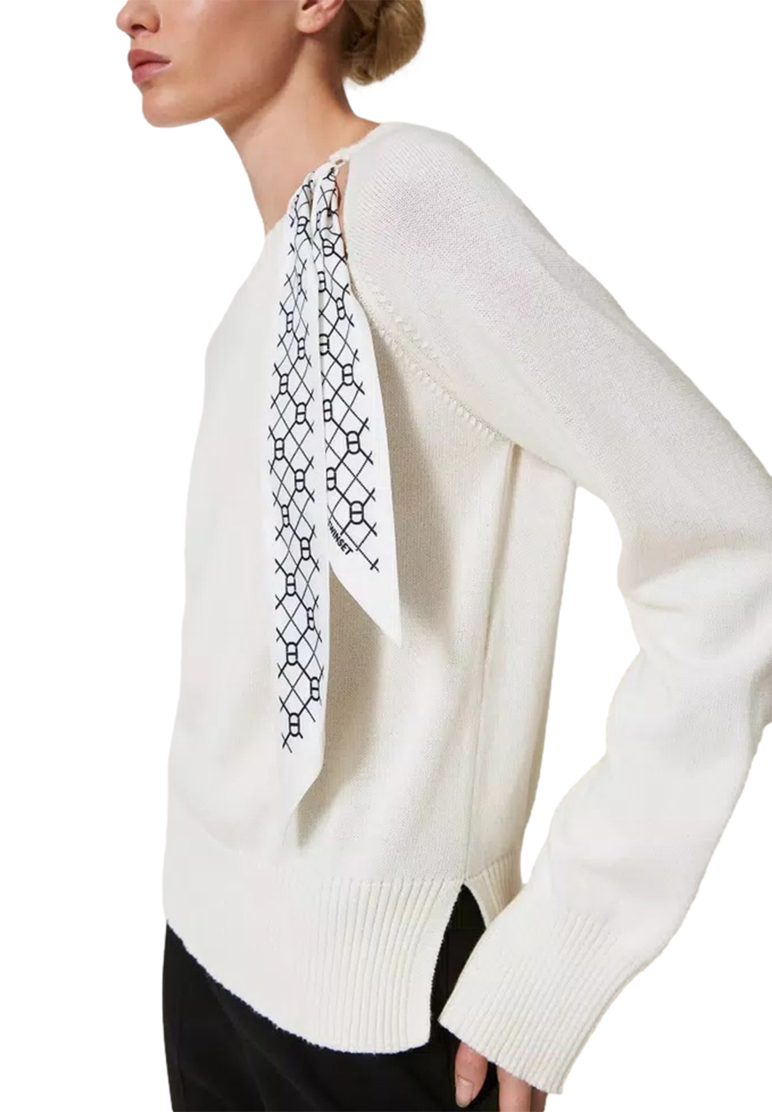 TWINSET MAGLIA CON FOULARD LOGATO