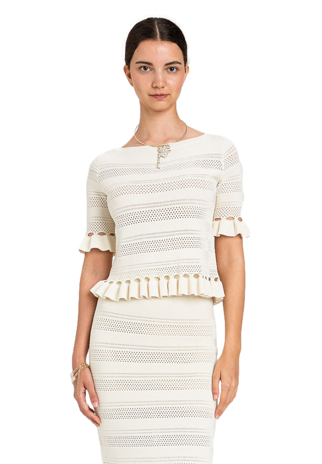 TWINSET MAGLIA PUNZONATA CON VOLANT