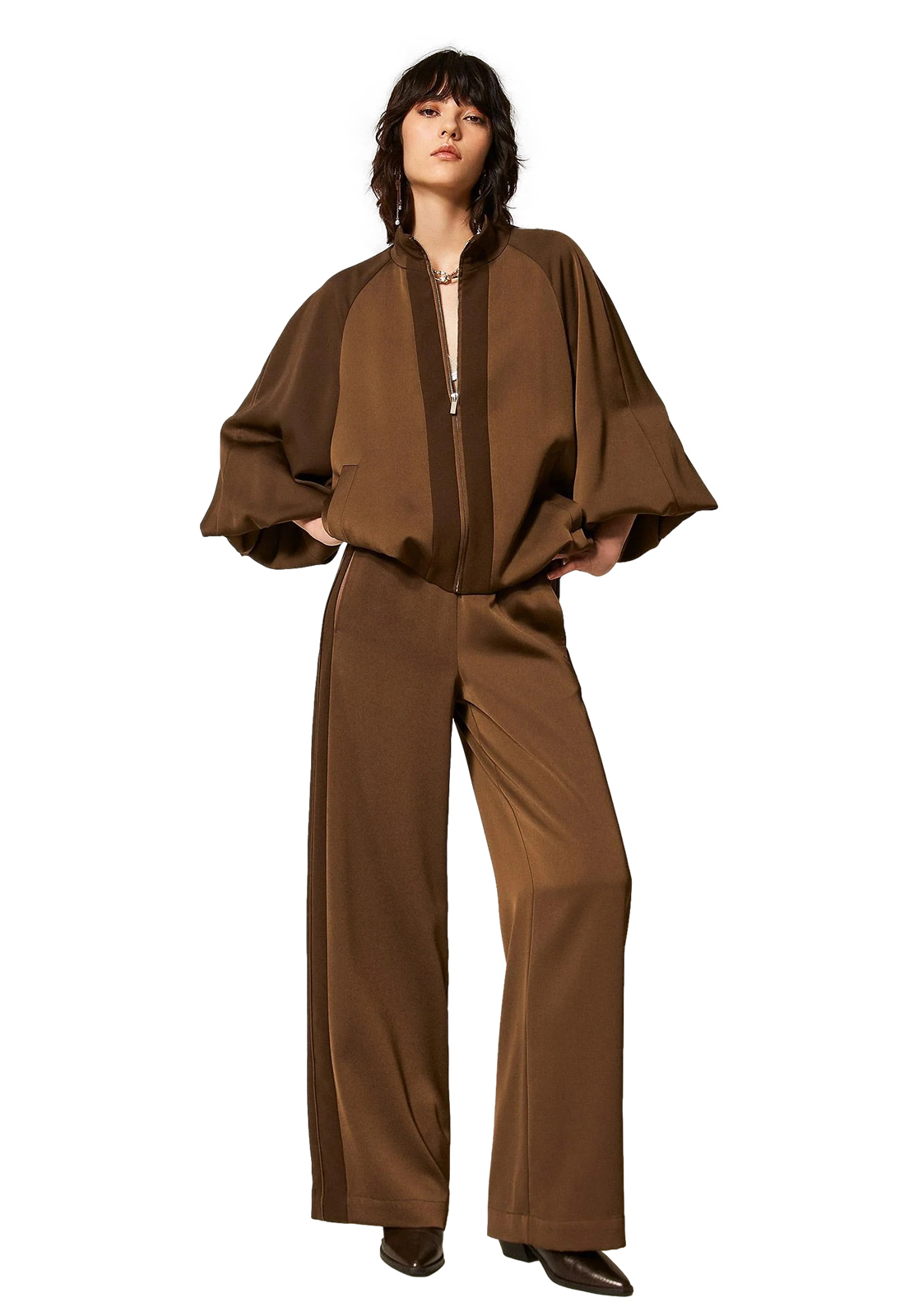 TWINSET PANTALONE PALAZZO CON ELASTICO E BANDA SUL FIANCO