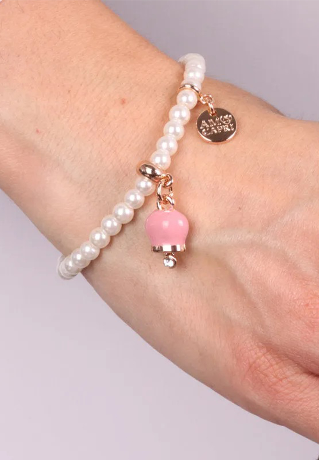 AMO CAPRI BRACCIALE PERLINE E CAMPANA ROSA