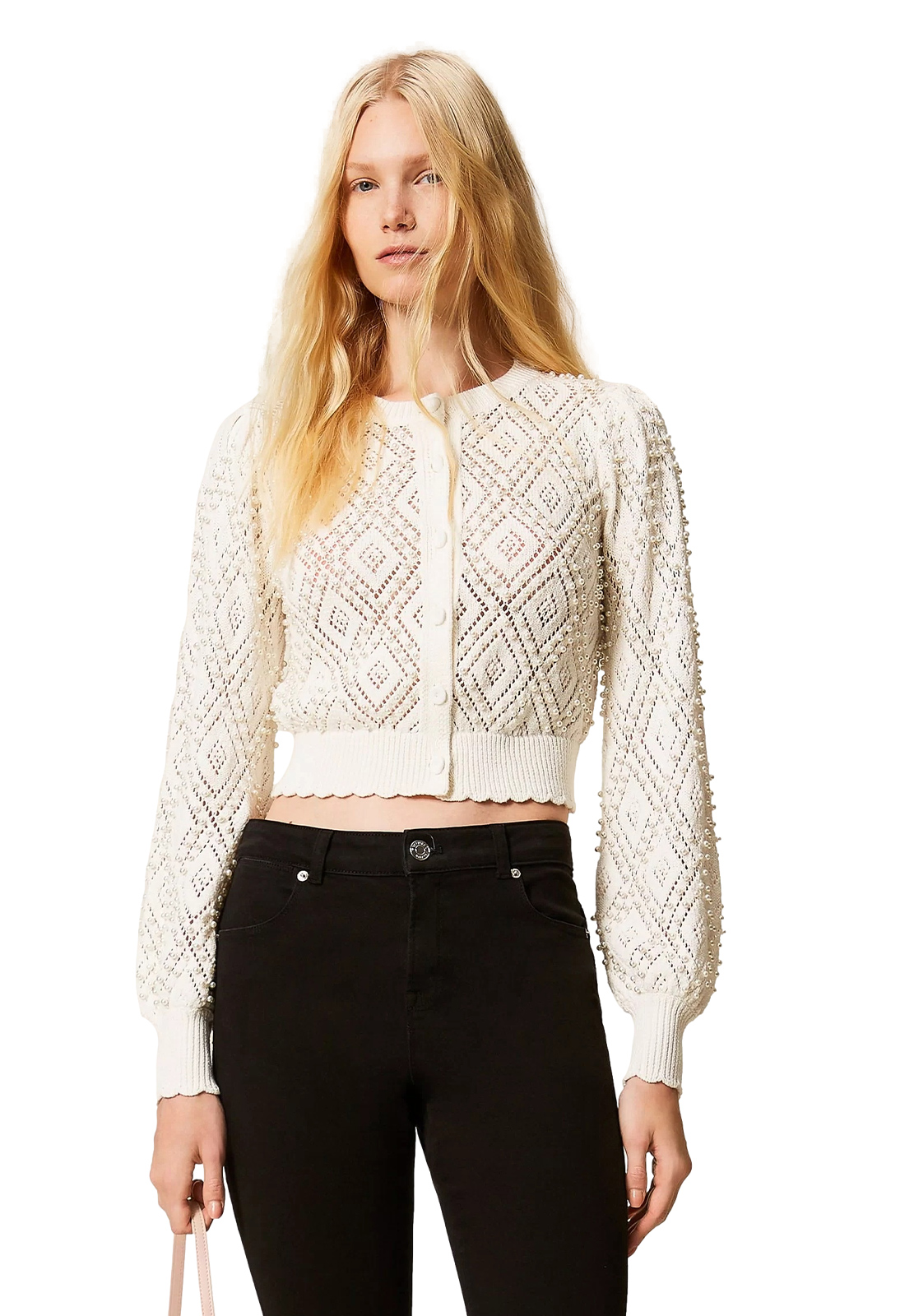 TWINSET CARDIGAN A LOSANGHE CON PERLE