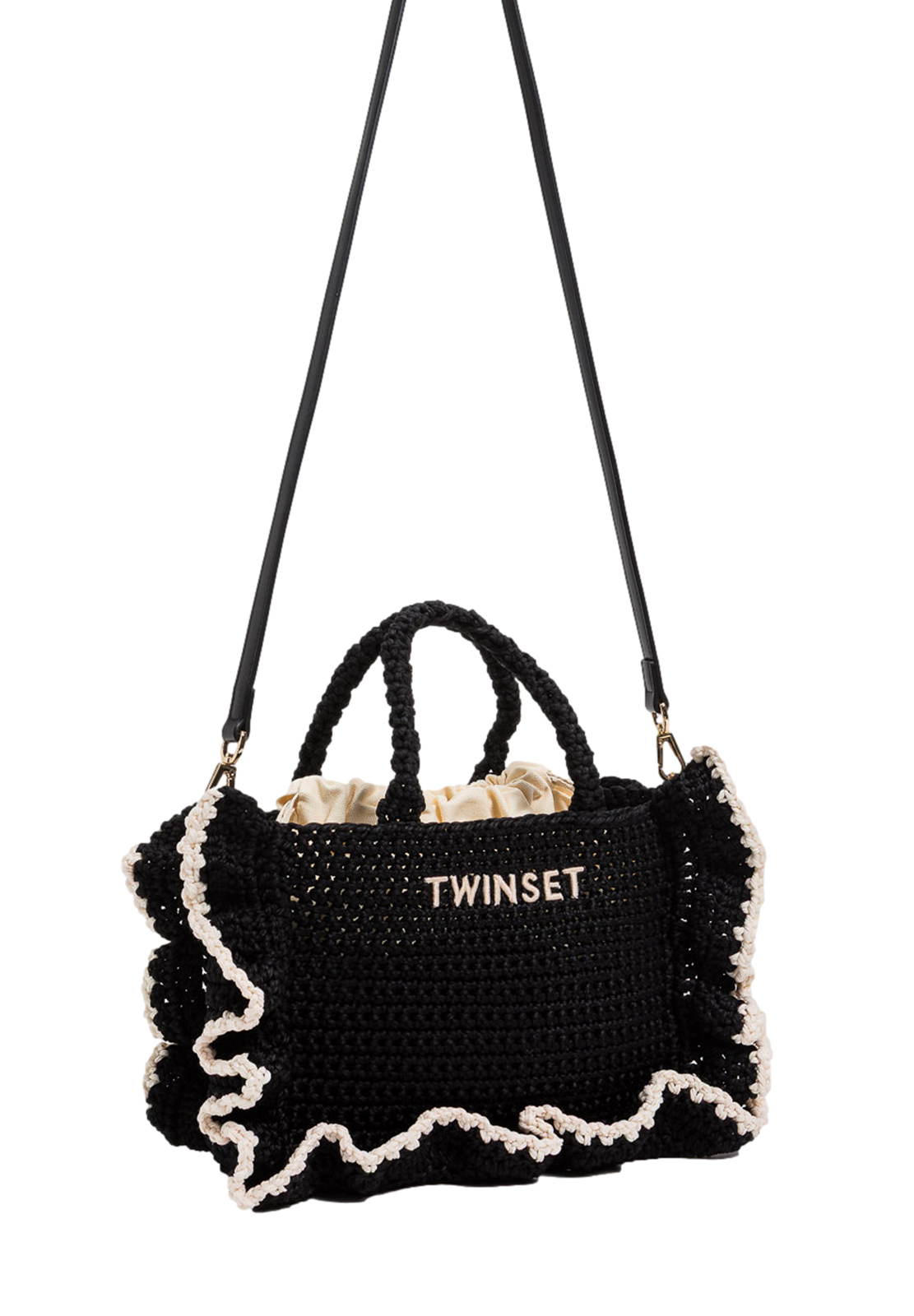 TWINSET TOTE MEDIA TESSUTO EFFETTO PAGLIA CON PROFILO UNCINETTO