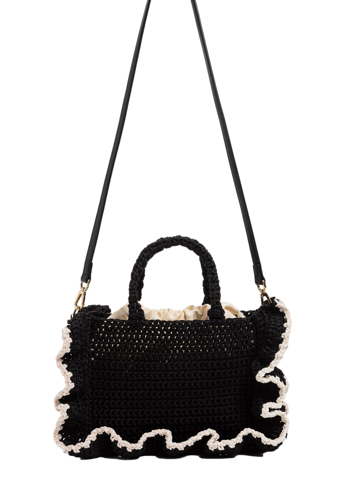 TWINSET TOTE MEDIA TESSUTO EFFETTO PAGLIA CON PROFILO UNCINETTO