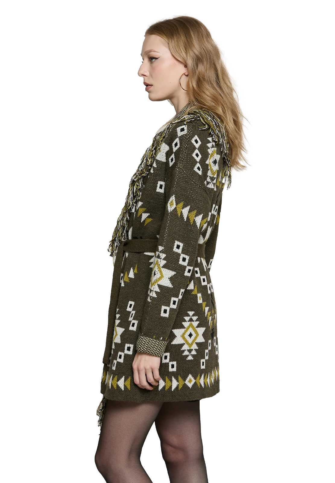 RELISH CARDIGAN ROTTERDAM CON CINTURA E FRANGE