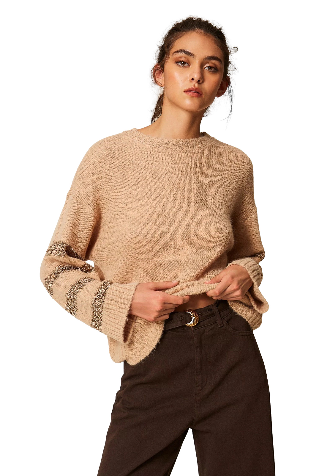 TWINSET MAGLIA MISTO ALPACA RIGHE E PAILLETTES