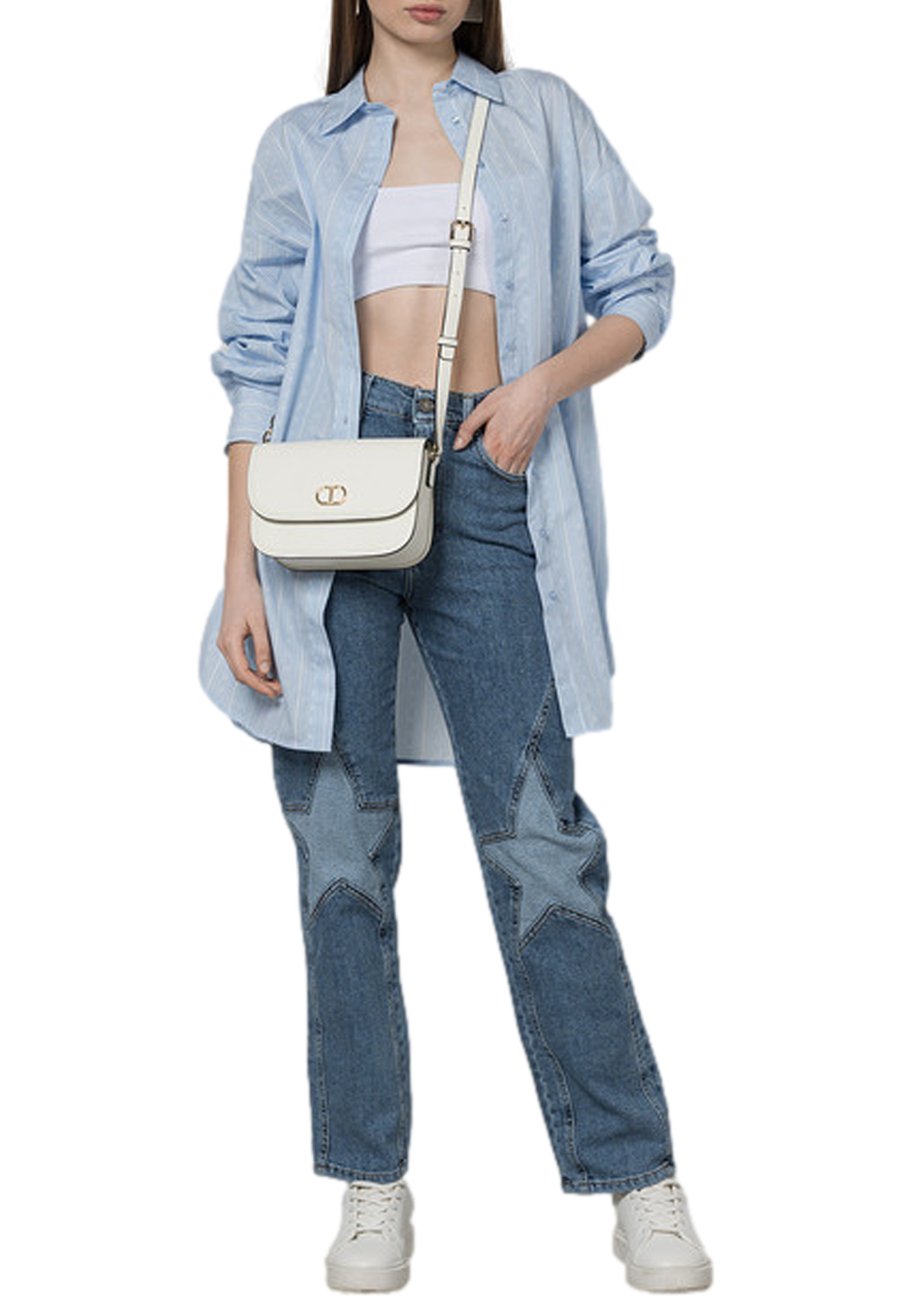 TWINSET CAMICIA CON STAMPA A RIGHE E LOGO