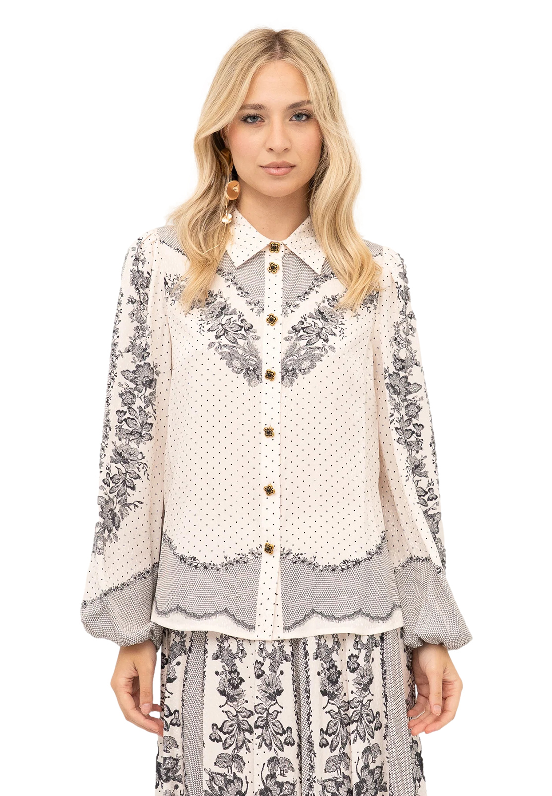 TWINSET CAMICIA STAMPA PIZZO E FIORI