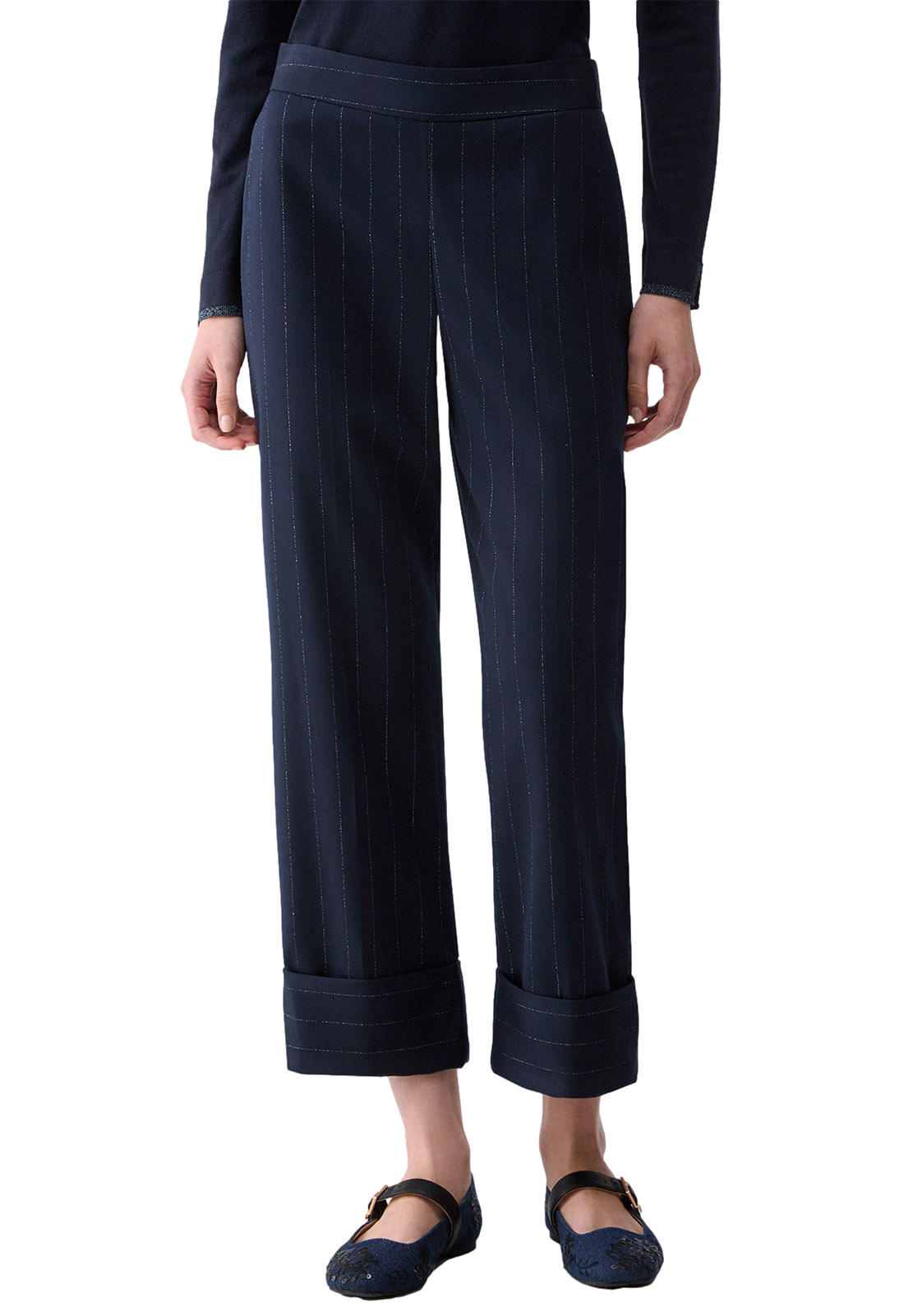 LIU JO PANTALONE GESSATO LUREX CON RISVOLTO