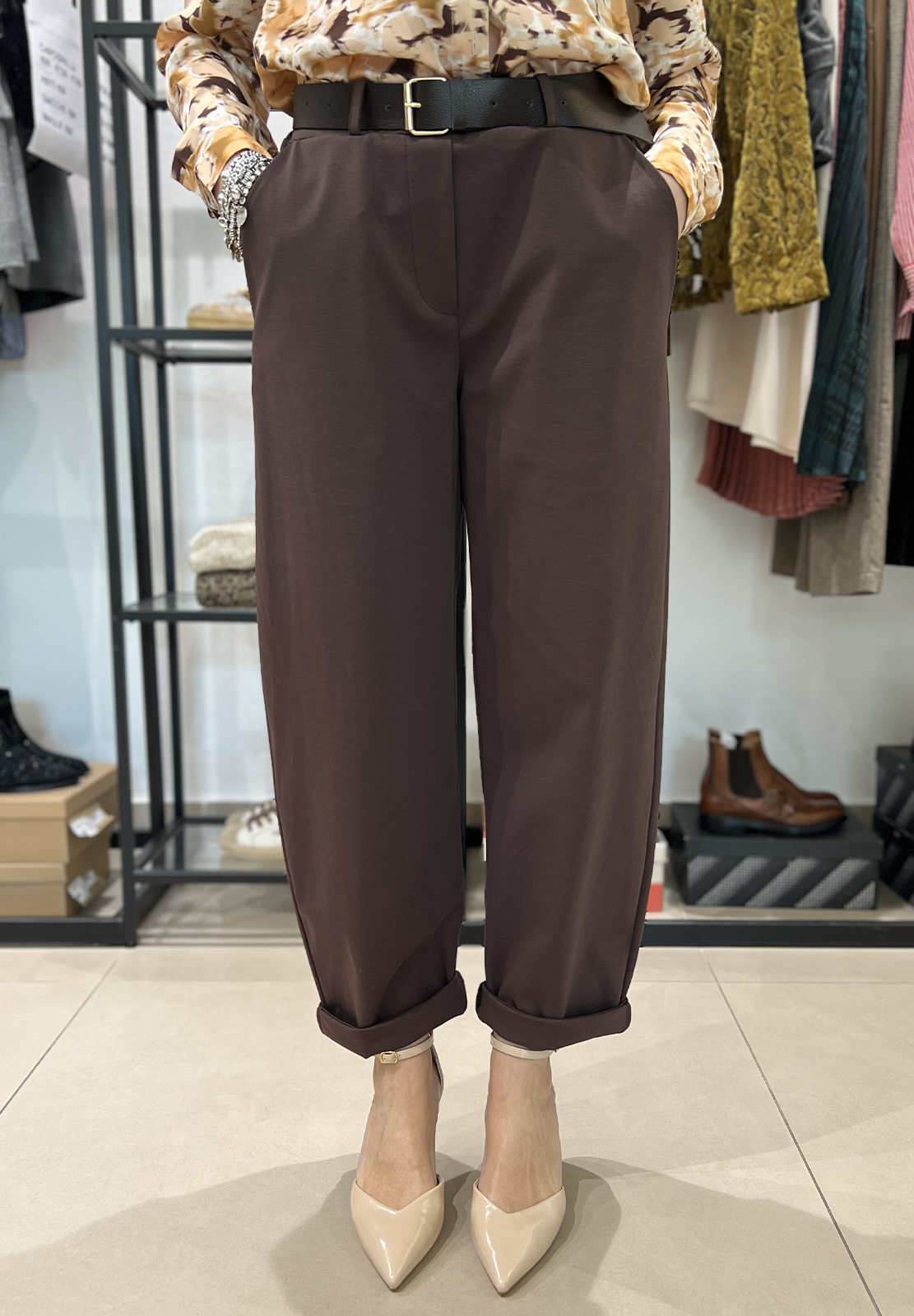 KIKISIX PANTALONI IN PUNTO MILANO CON CINTURA