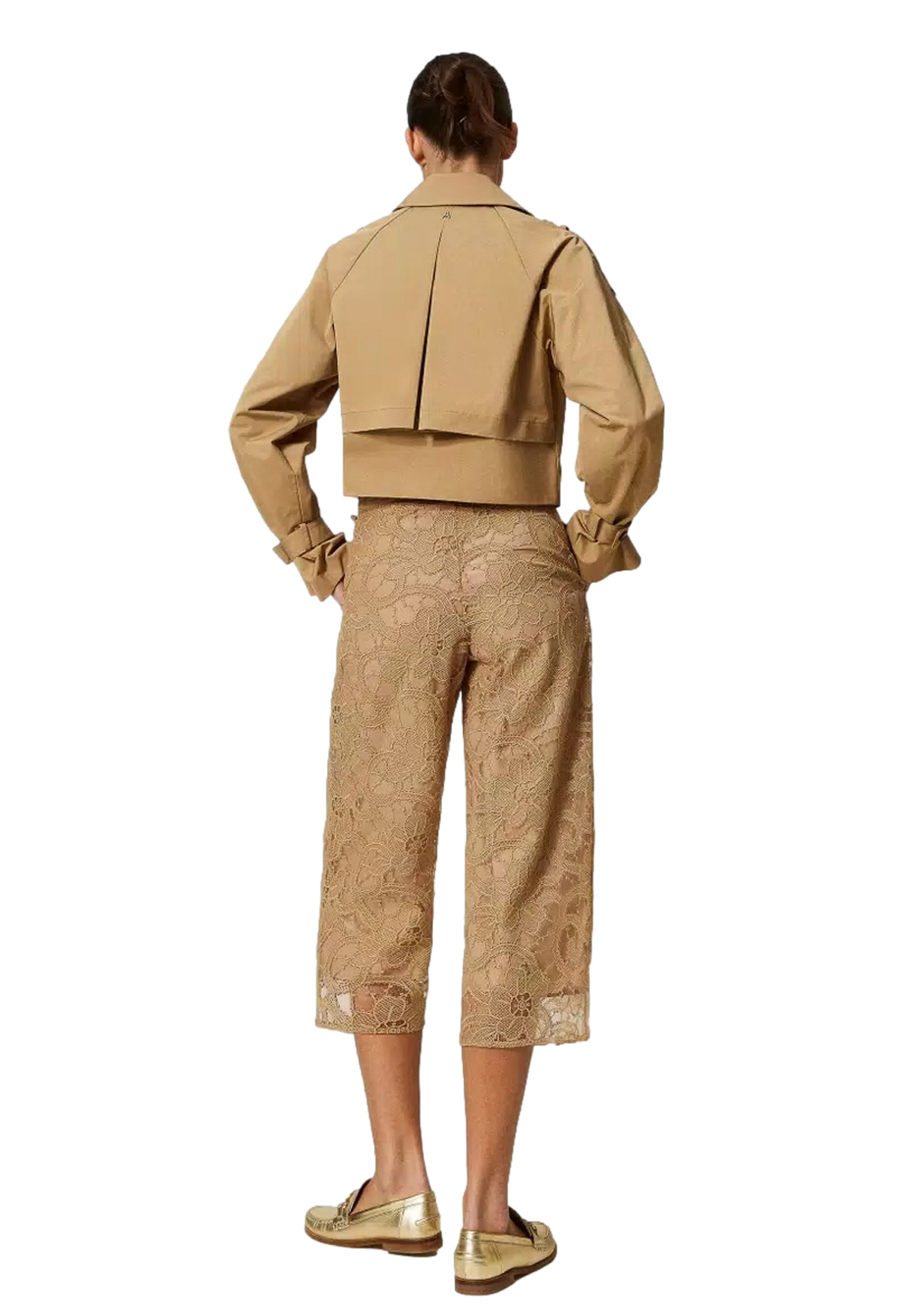 TWINSET ACTITUDE PANTALONI CROPPED IN ORGANZA RICAMATA