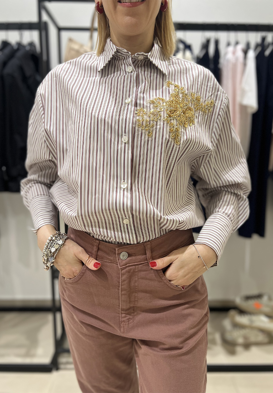 HAVEONE CAMICIA RIGATA CON APPLICAZIONE