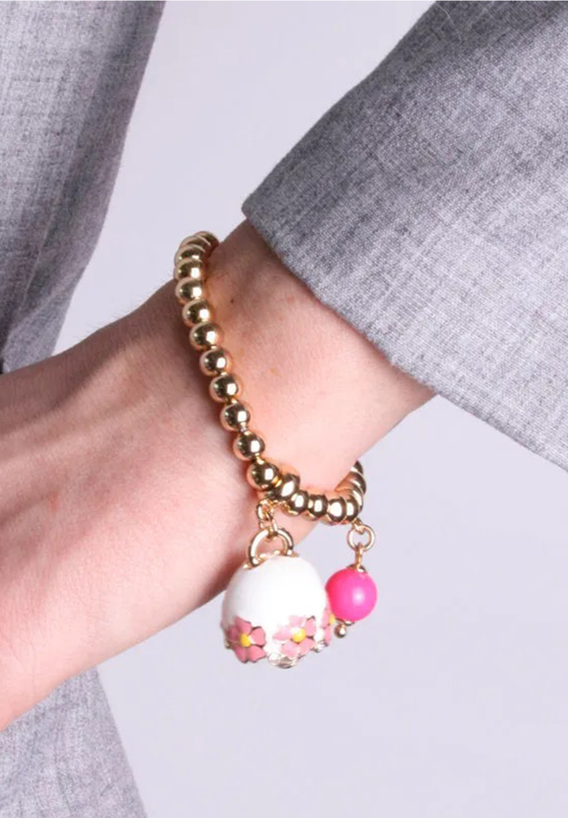 AMO CAPRI BRACCIALE SFERE CAMPANA BIANCA FIORI E PERLA