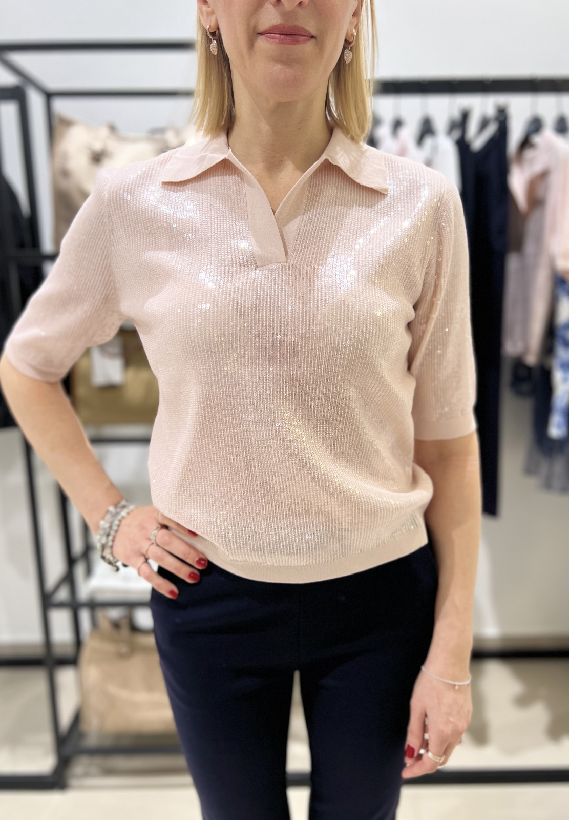 TWINSET POLO IN MAGLIA CON RICAMO PAILLETTES