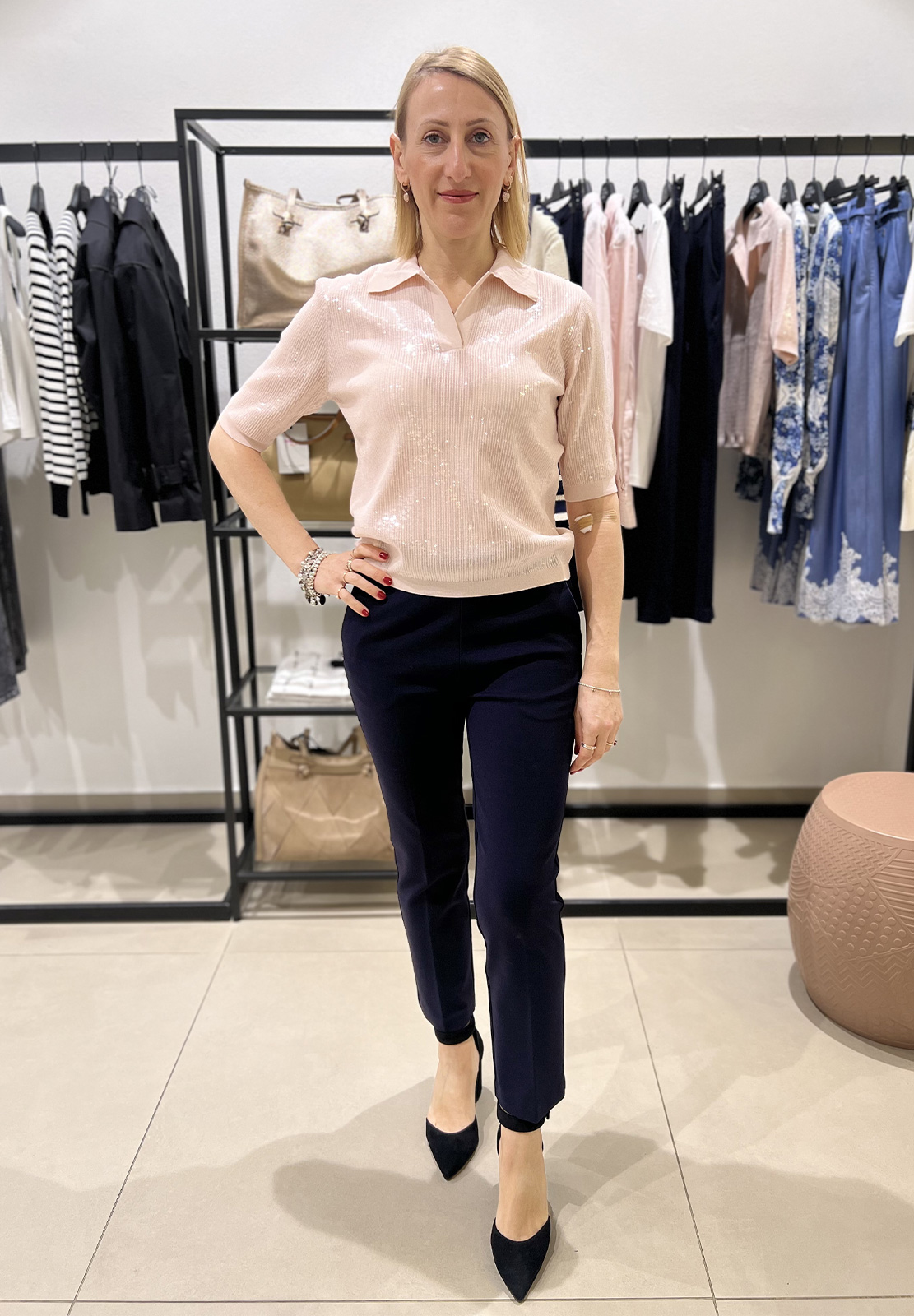 TWINSET POLO IN MAGLIA CON RICAMO PAILLETTES