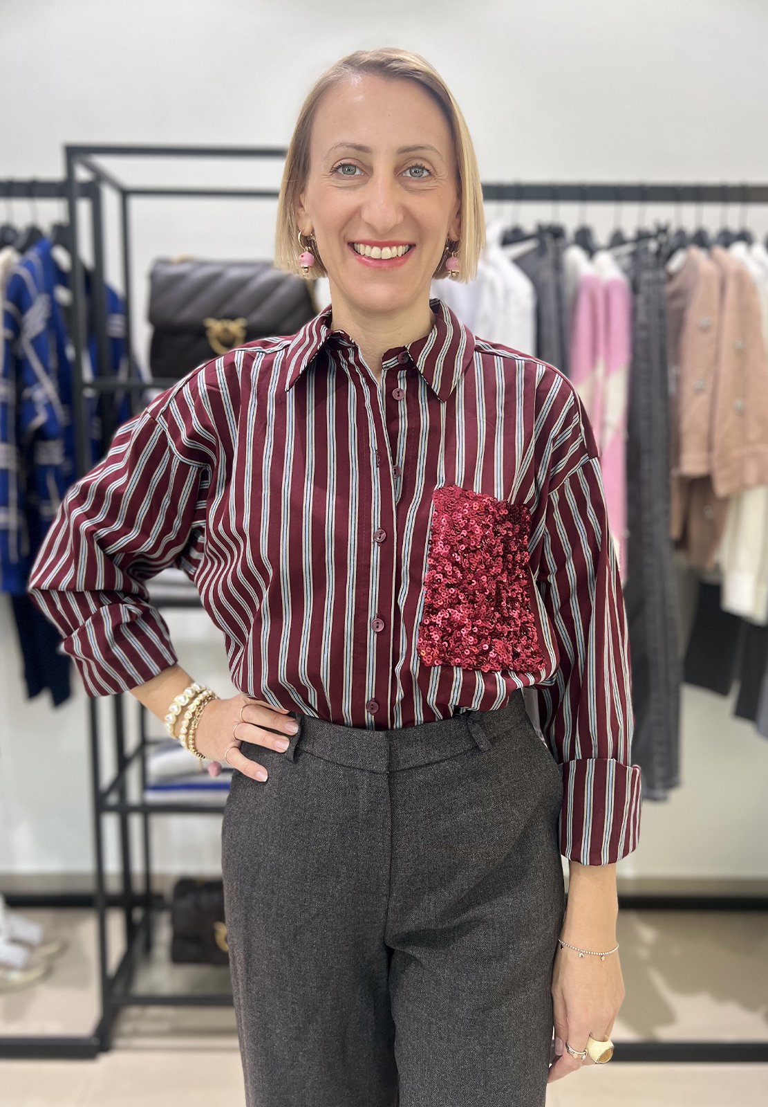 TENSIONE IN CAMICIA CON TASCHINO PAILLETTES