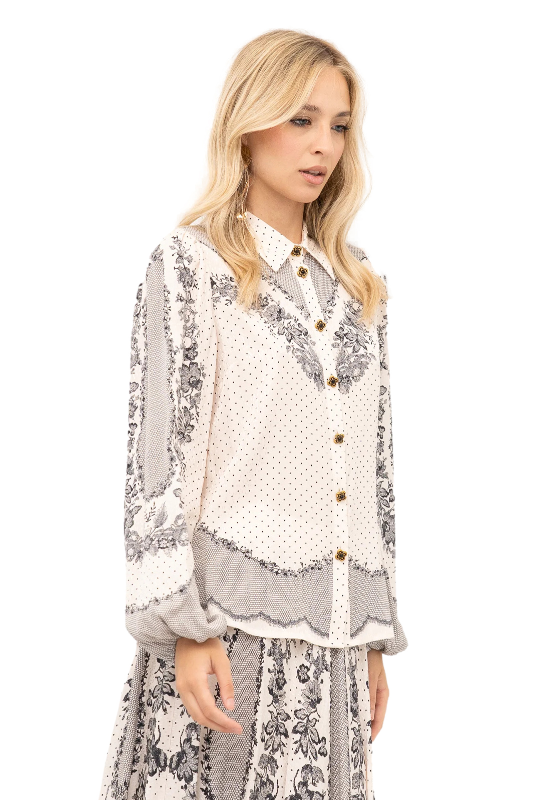 TWINSET CAMICIA STAMPA PIZZO E FIORI