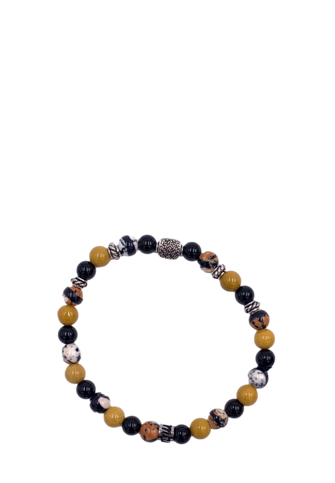 MANCINO BRACCIALE BICOLORE ELASTICO CON PIETRE NATURALI 6MM